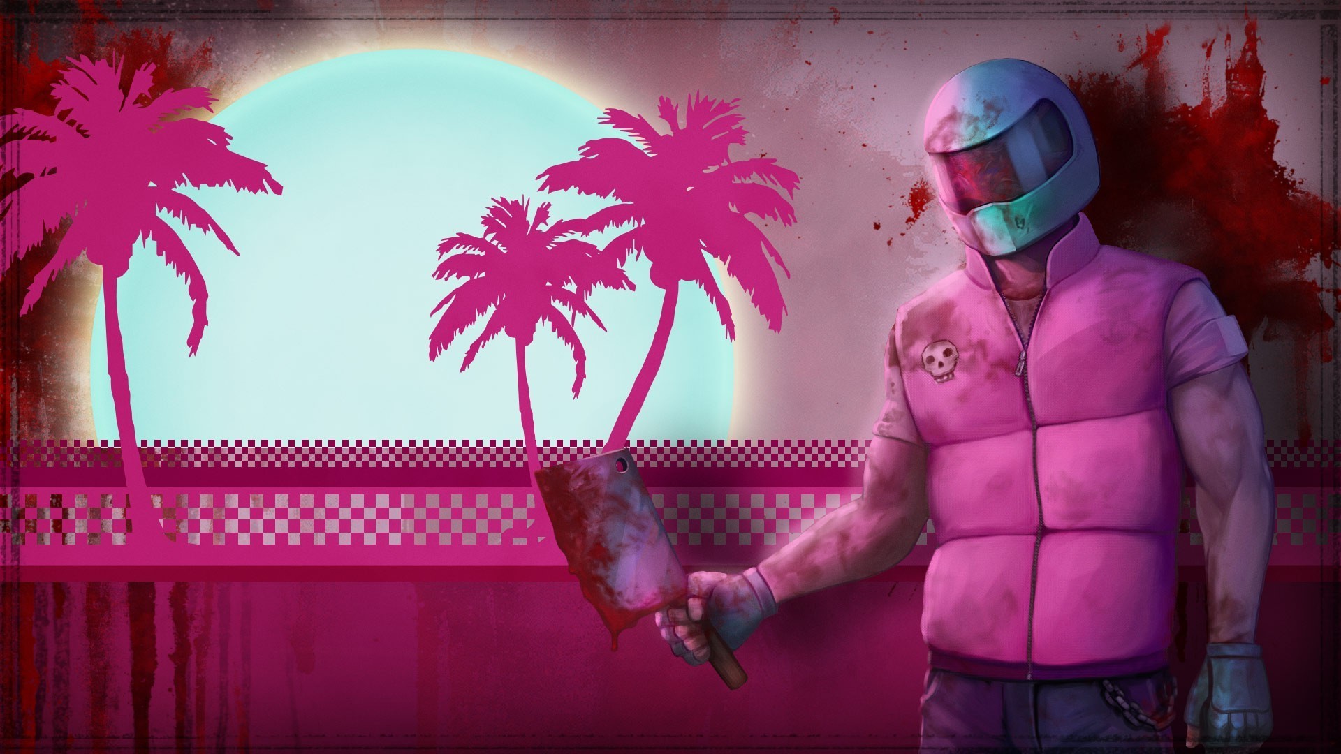 Man in helmet with cleaver from Hotline Miami HD Wallpaper