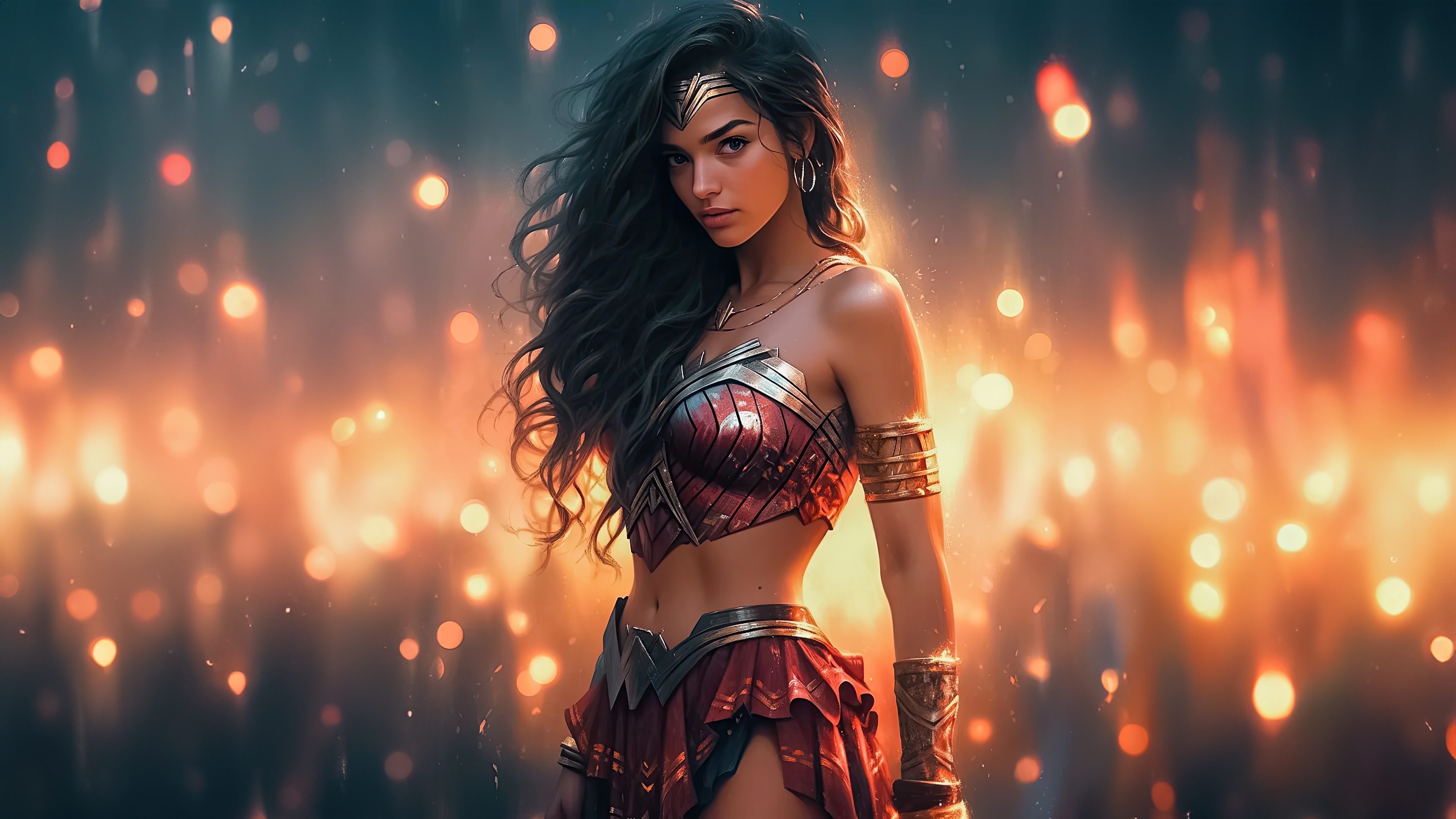 Wonder Woman in a red and gold costume HD Wallpaper