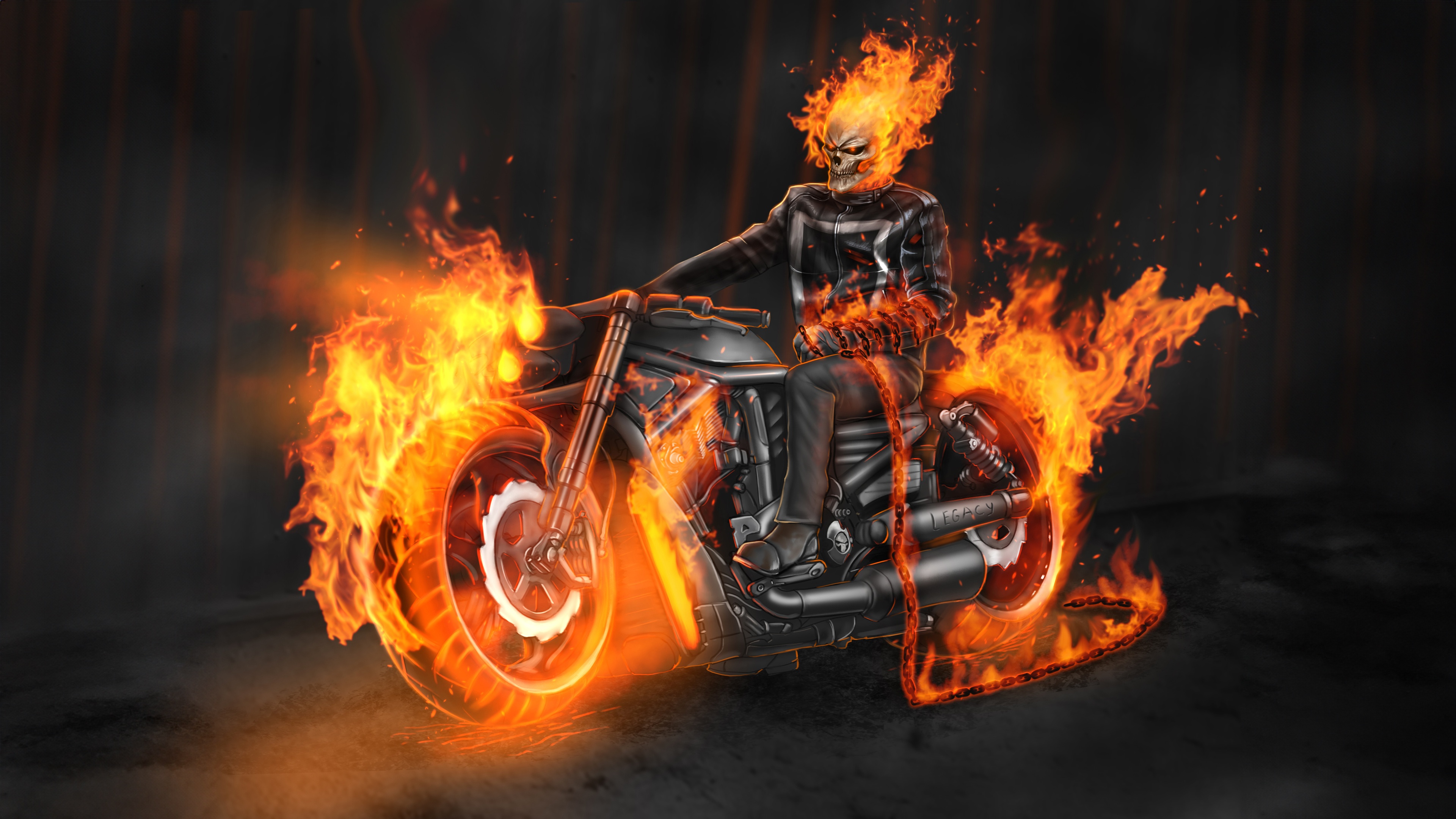 Ghost Rider on a Roaring Bike HD Wallpaper