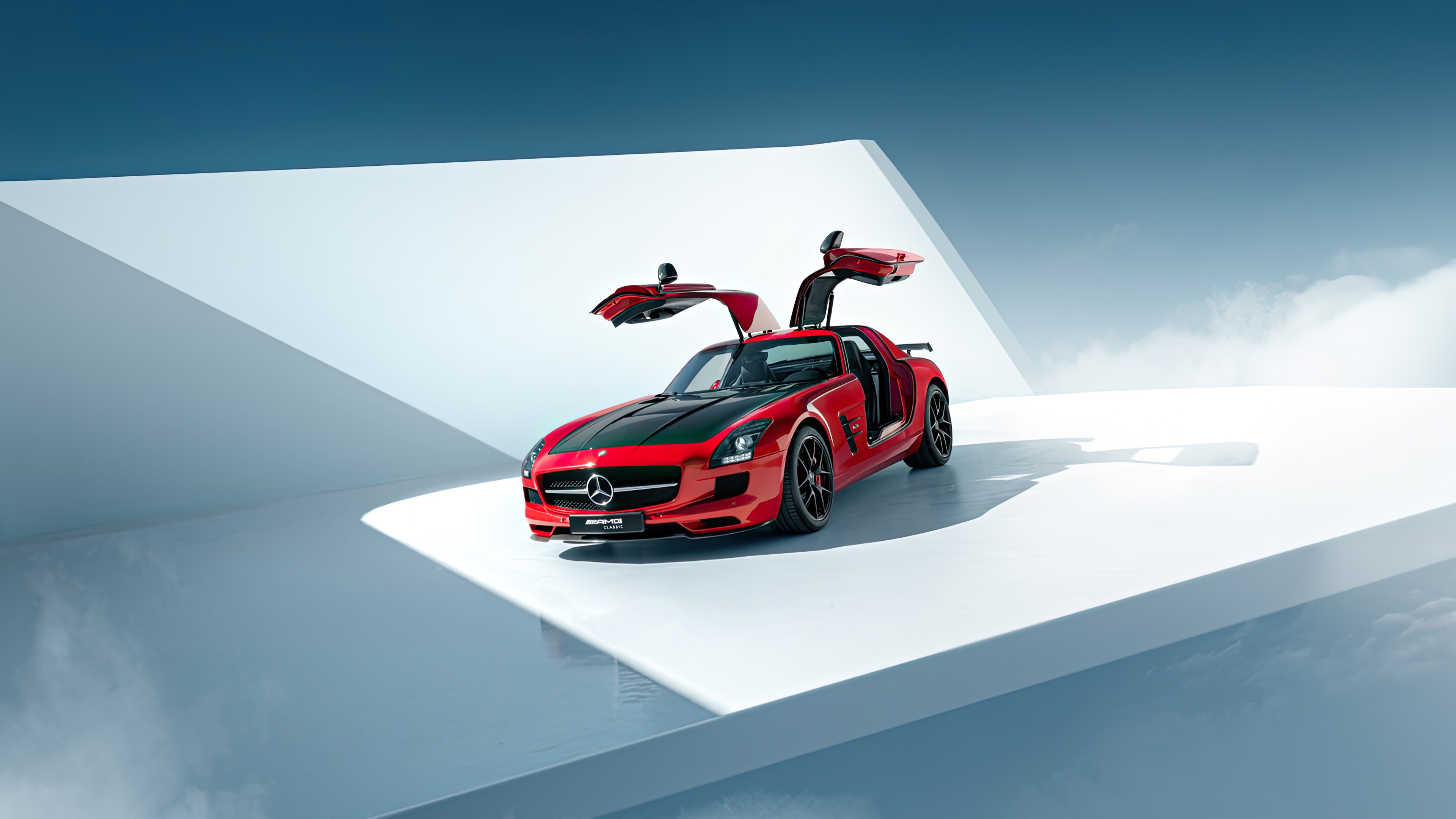 Red Mercedes-AMG SLS GT with Gullwing Doors HD Wallpaper