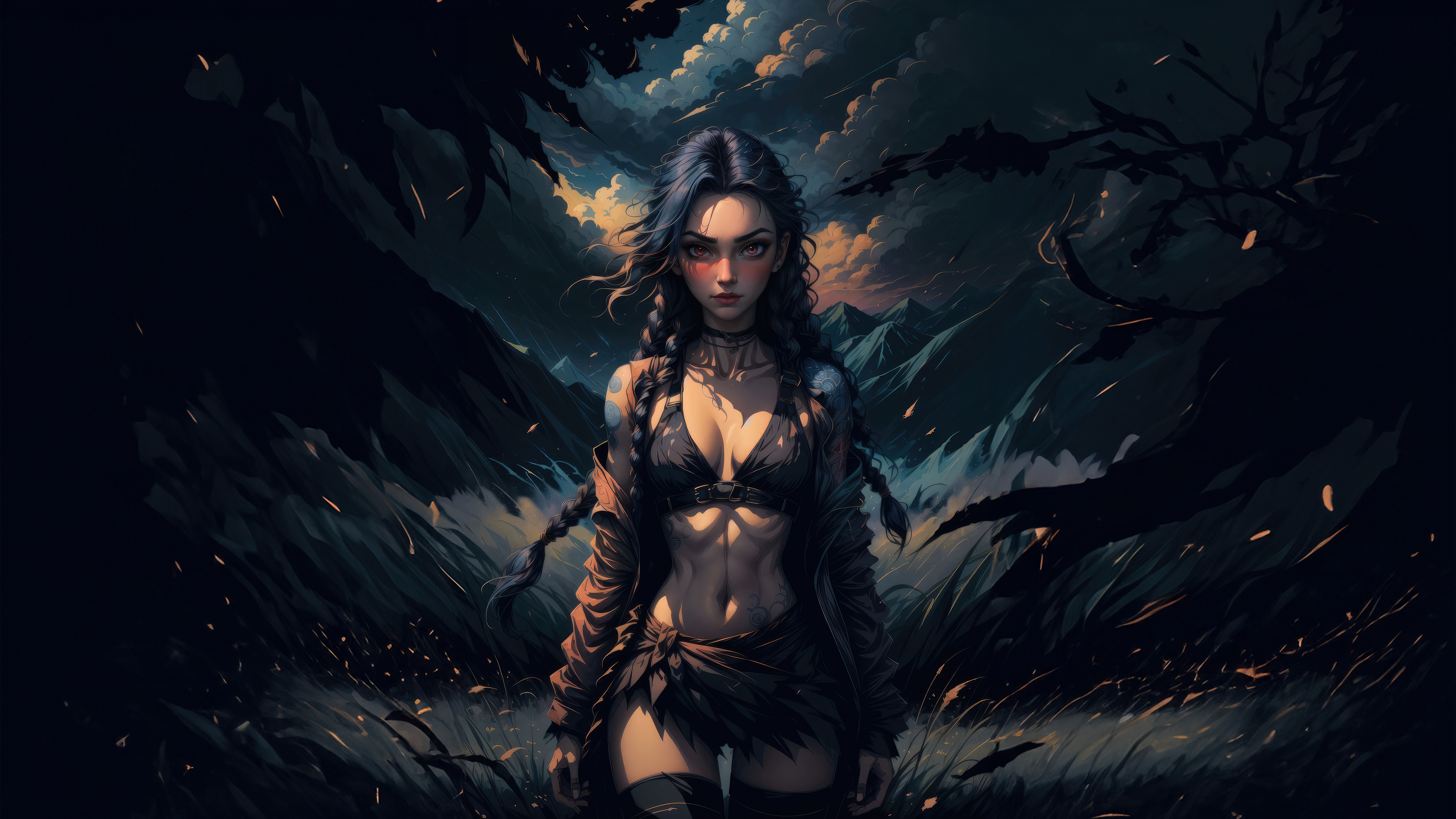 Jinx from League of Legends in a dark forest HD Wallpaper