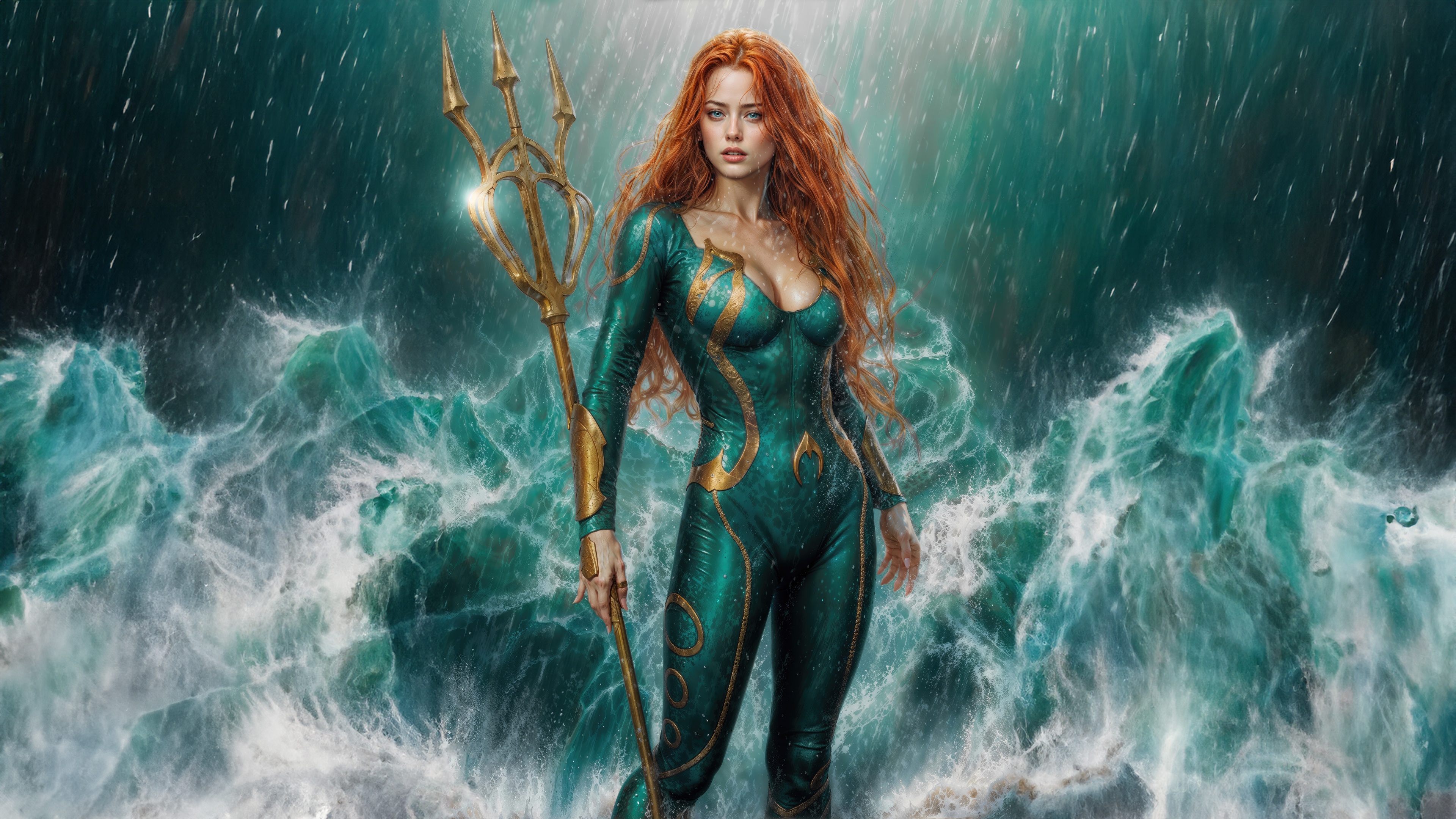 Mera with Trident in Stormy Seas HD Wallpaper