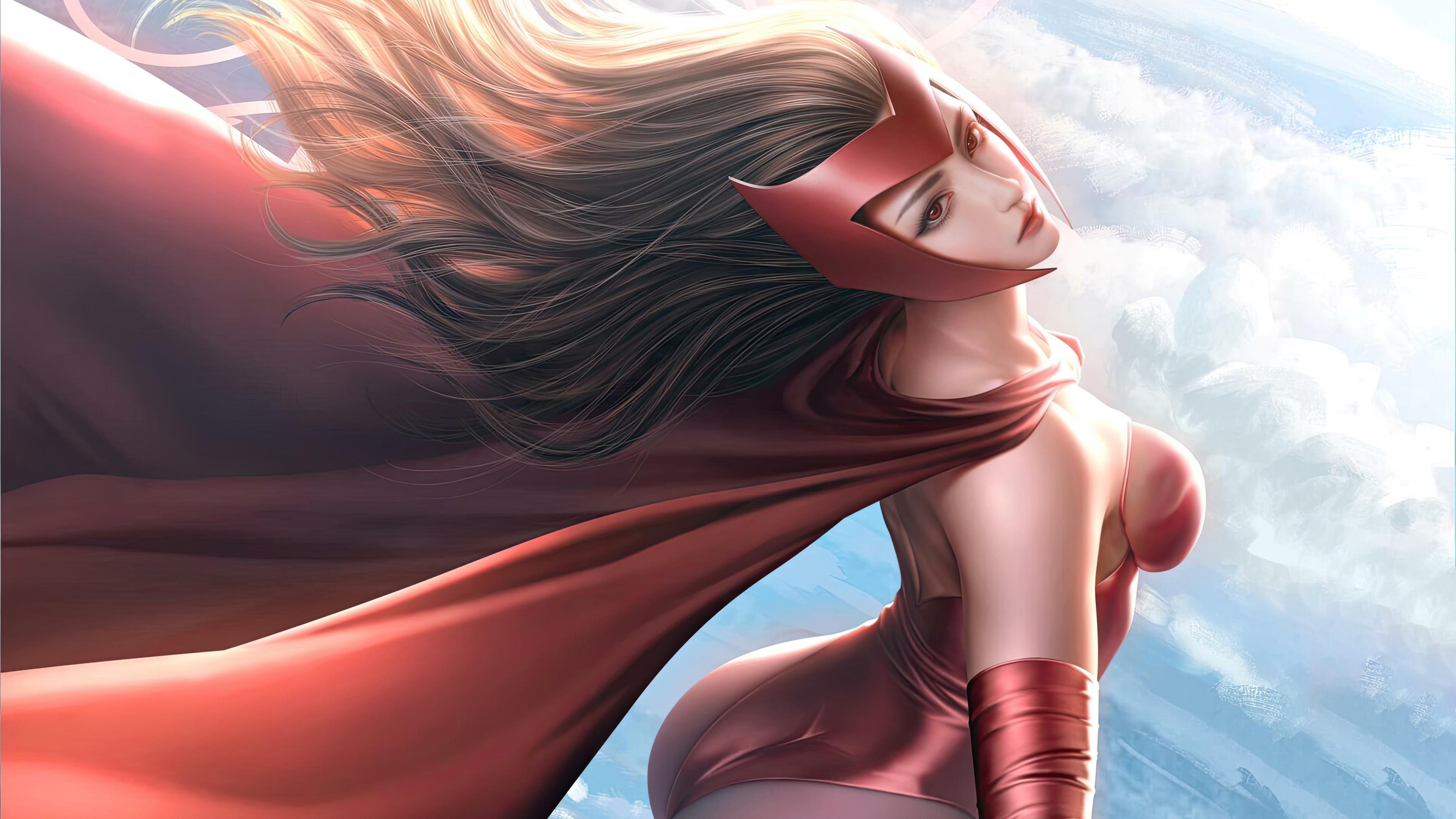 Scarlet Witch in a red costume with a cape HD Wallpaper