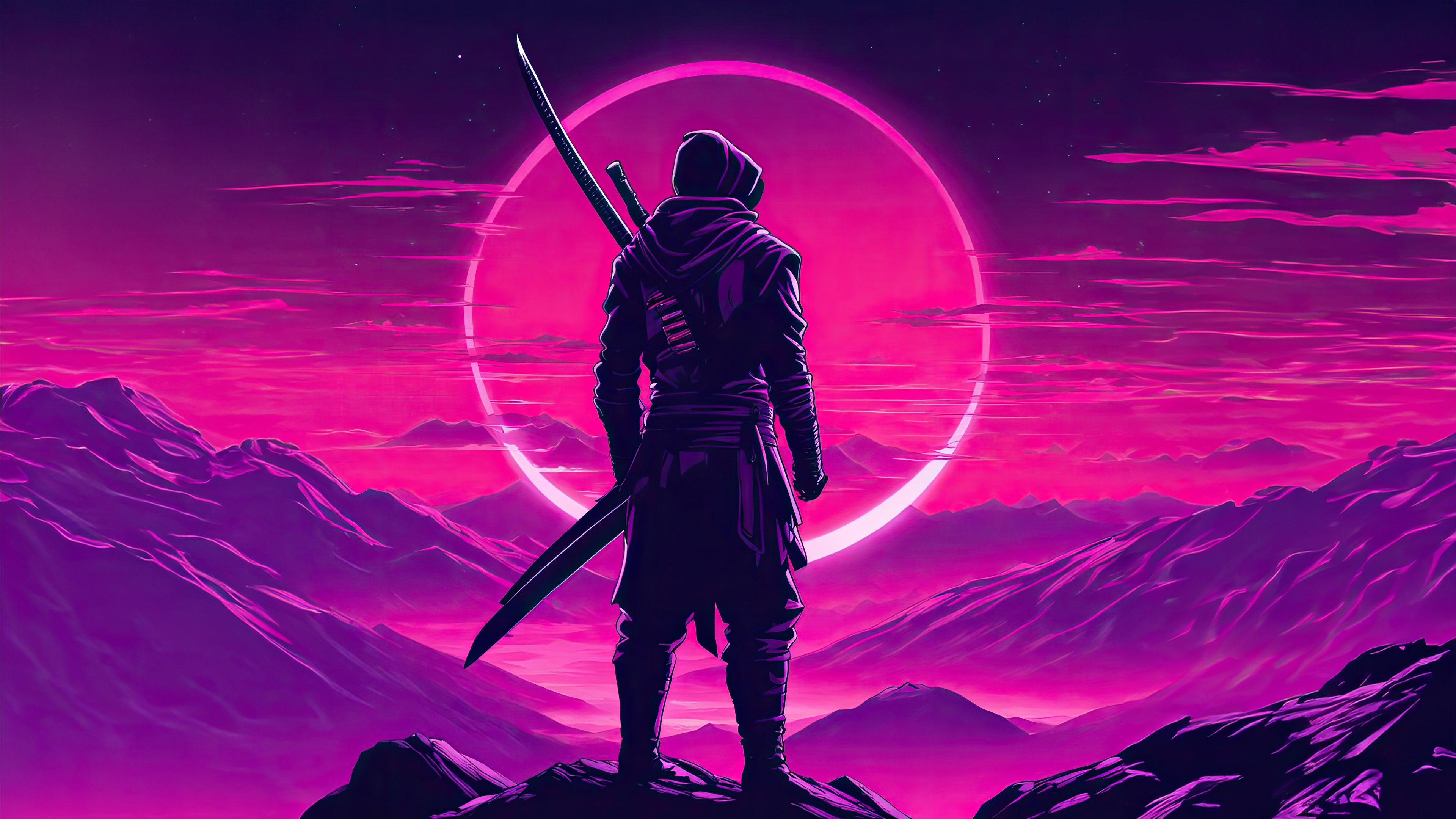 Ninja watching over the universe with swords HD Wallpaper