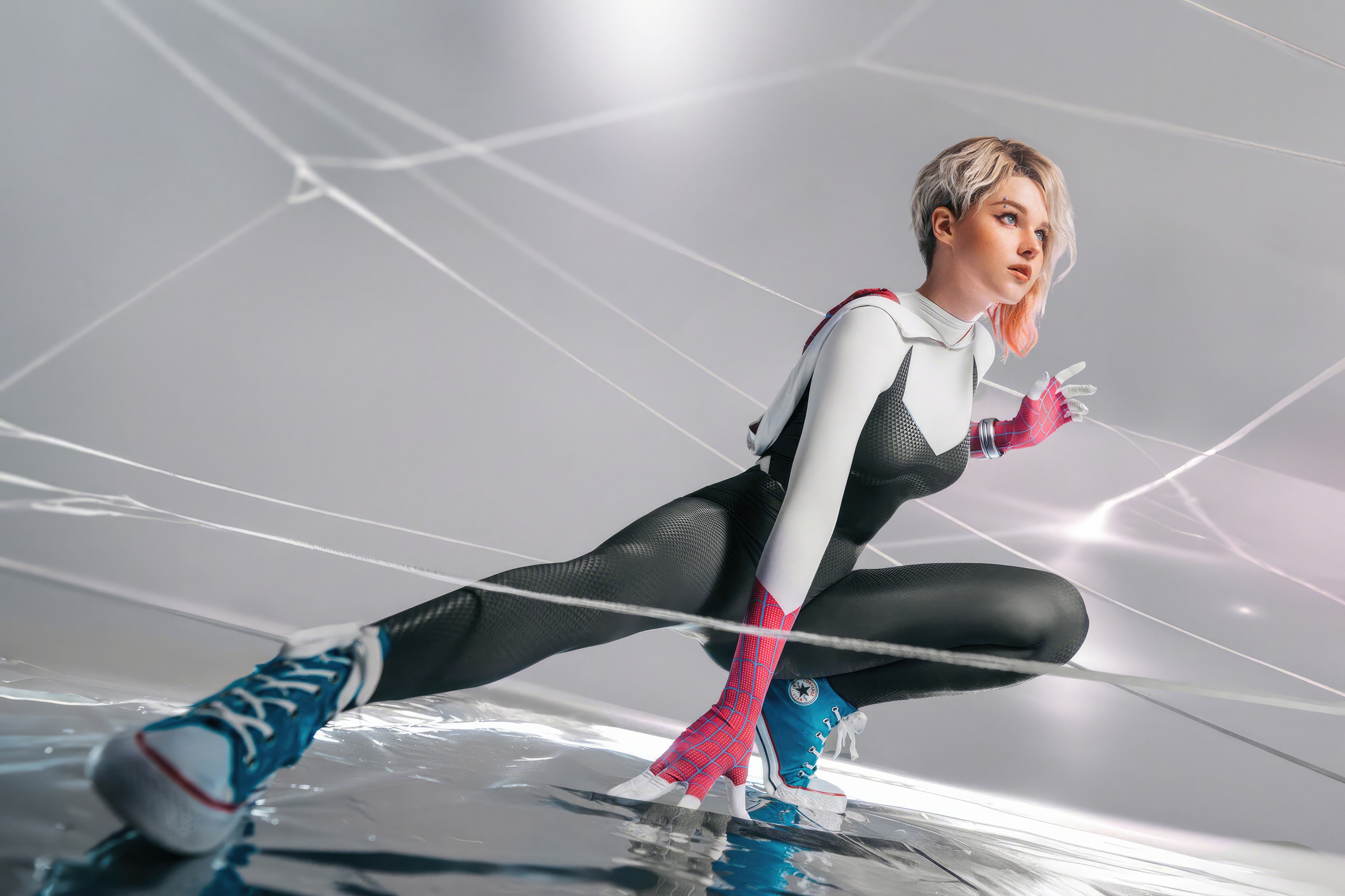 Gwen Stacy Cosplay in Spider-Webs HD Wallpaper