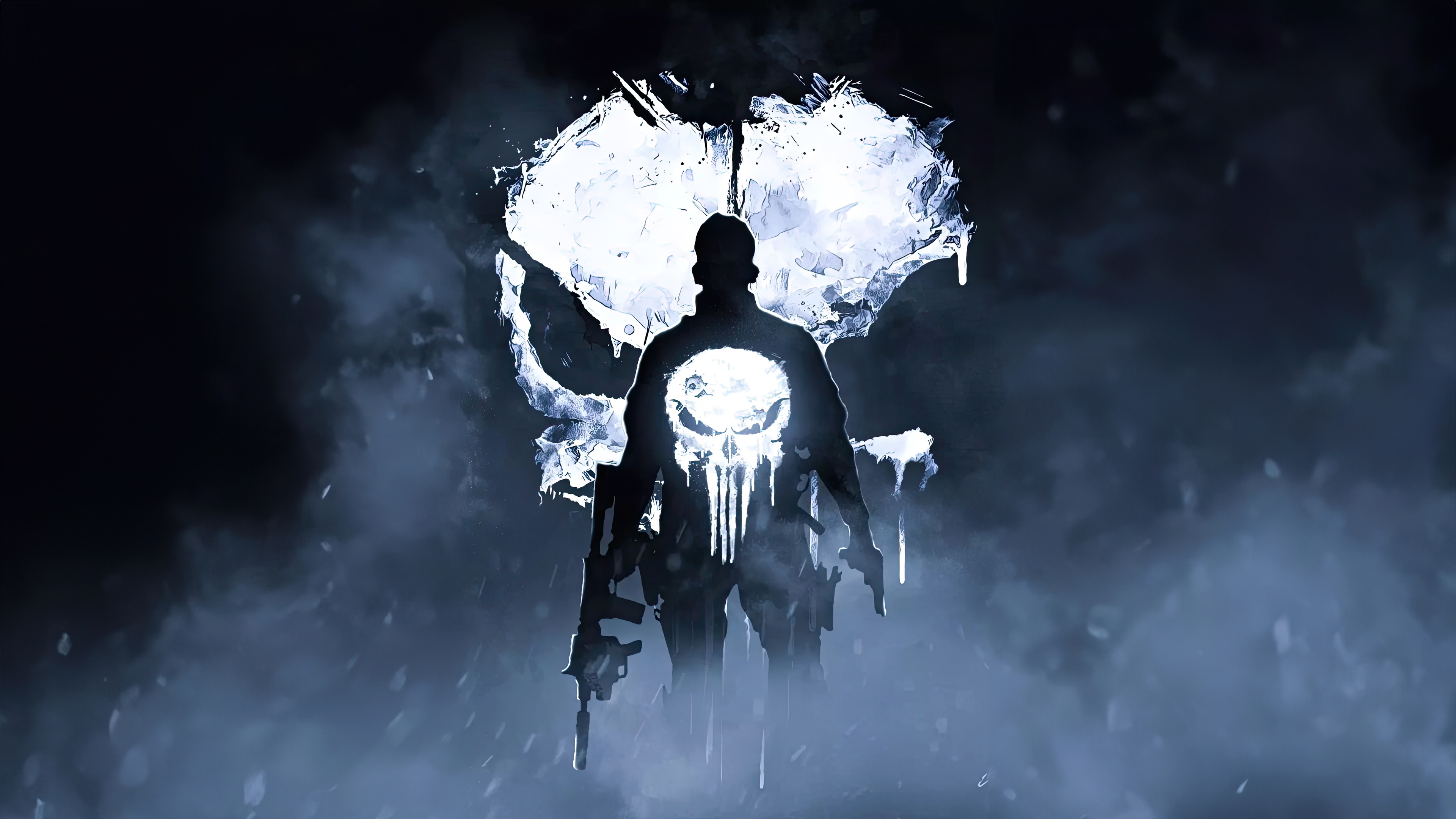 The Punisher Silhouette with Skull Emblem HD Wallpaper