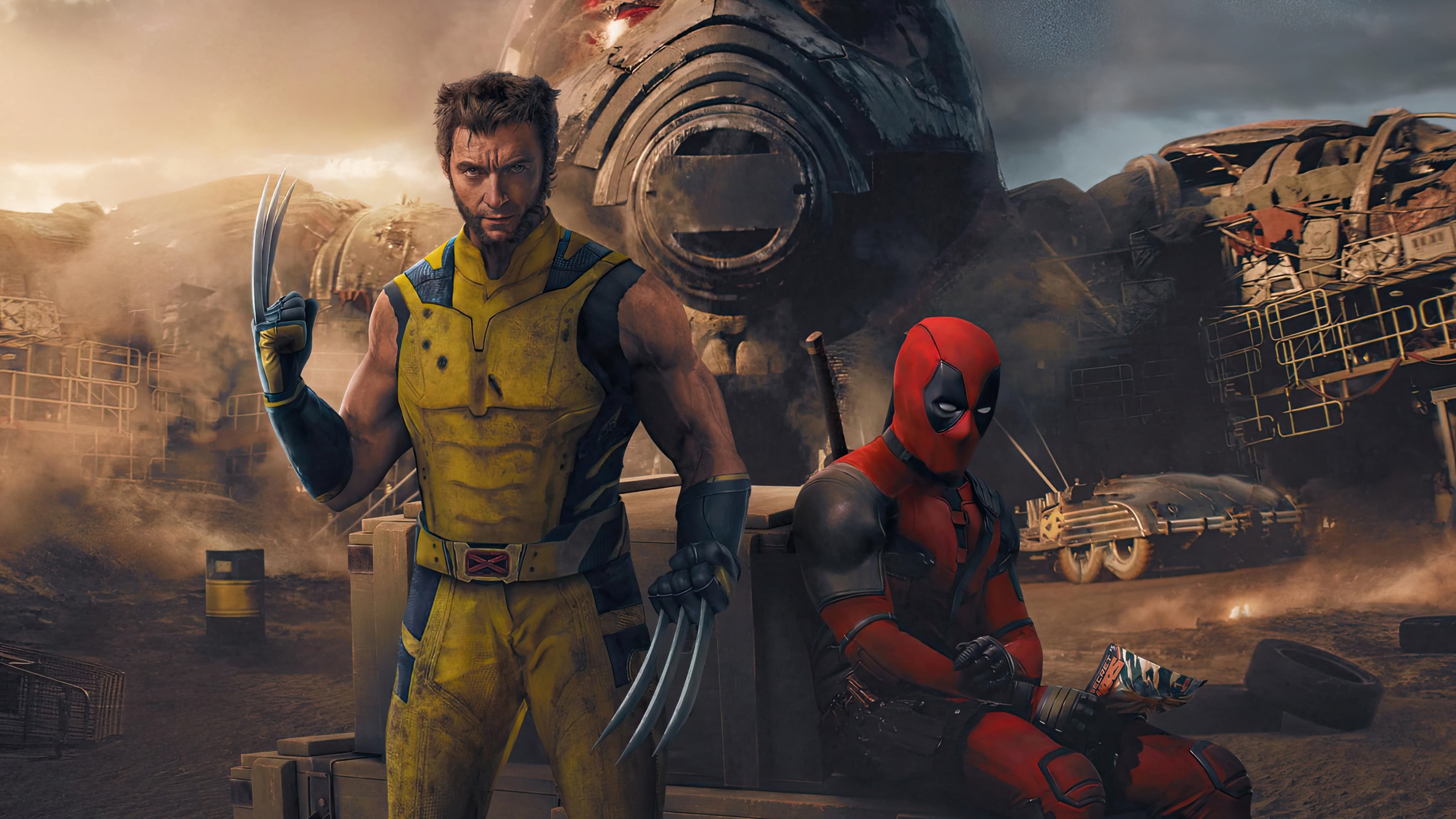 Deadpool and Wolverine in a Post-Apocalyptic Setting HD Wallpaper