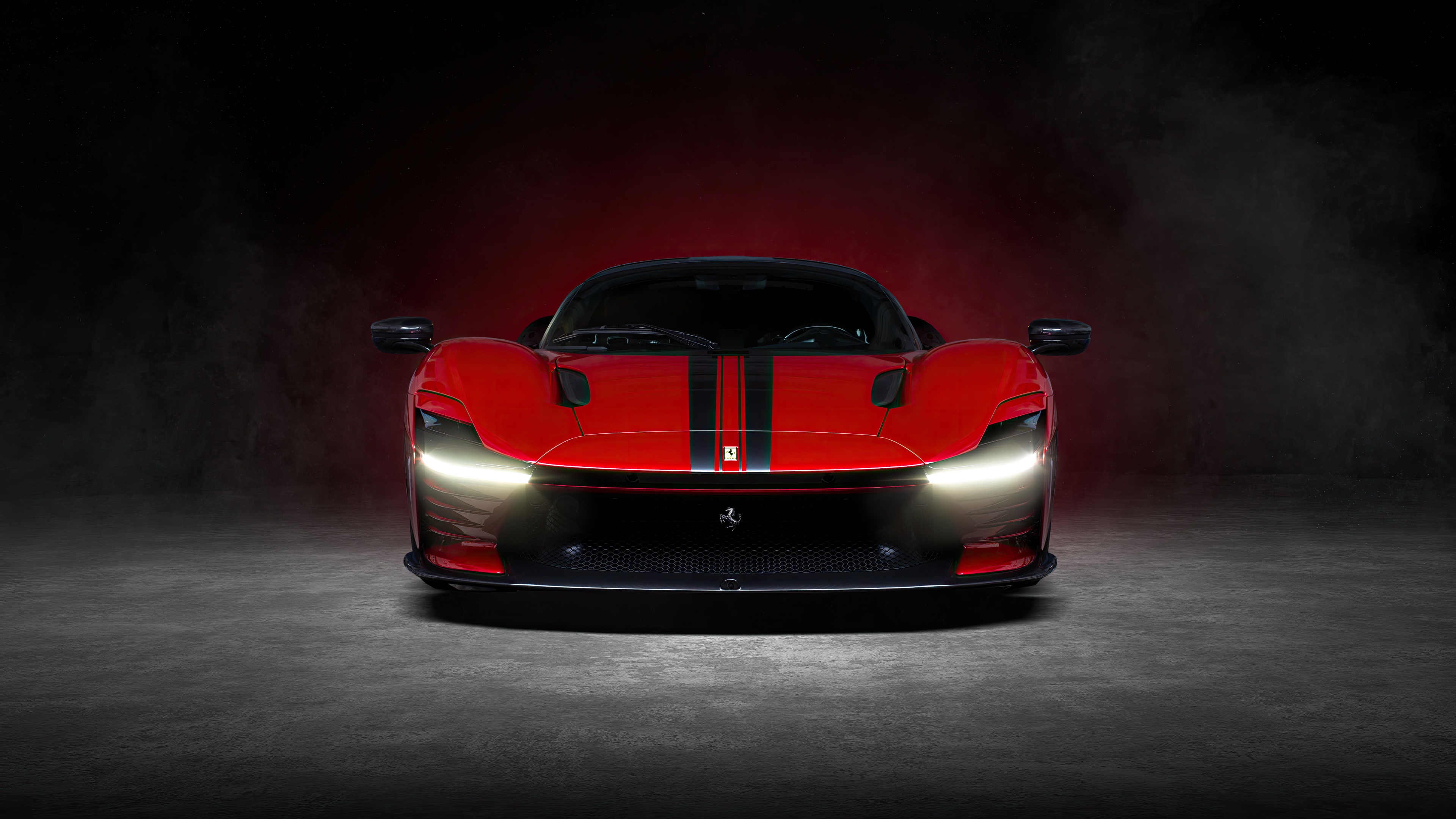 Red Ferrari Daytona SP3 with black stripes HD Wallpaper