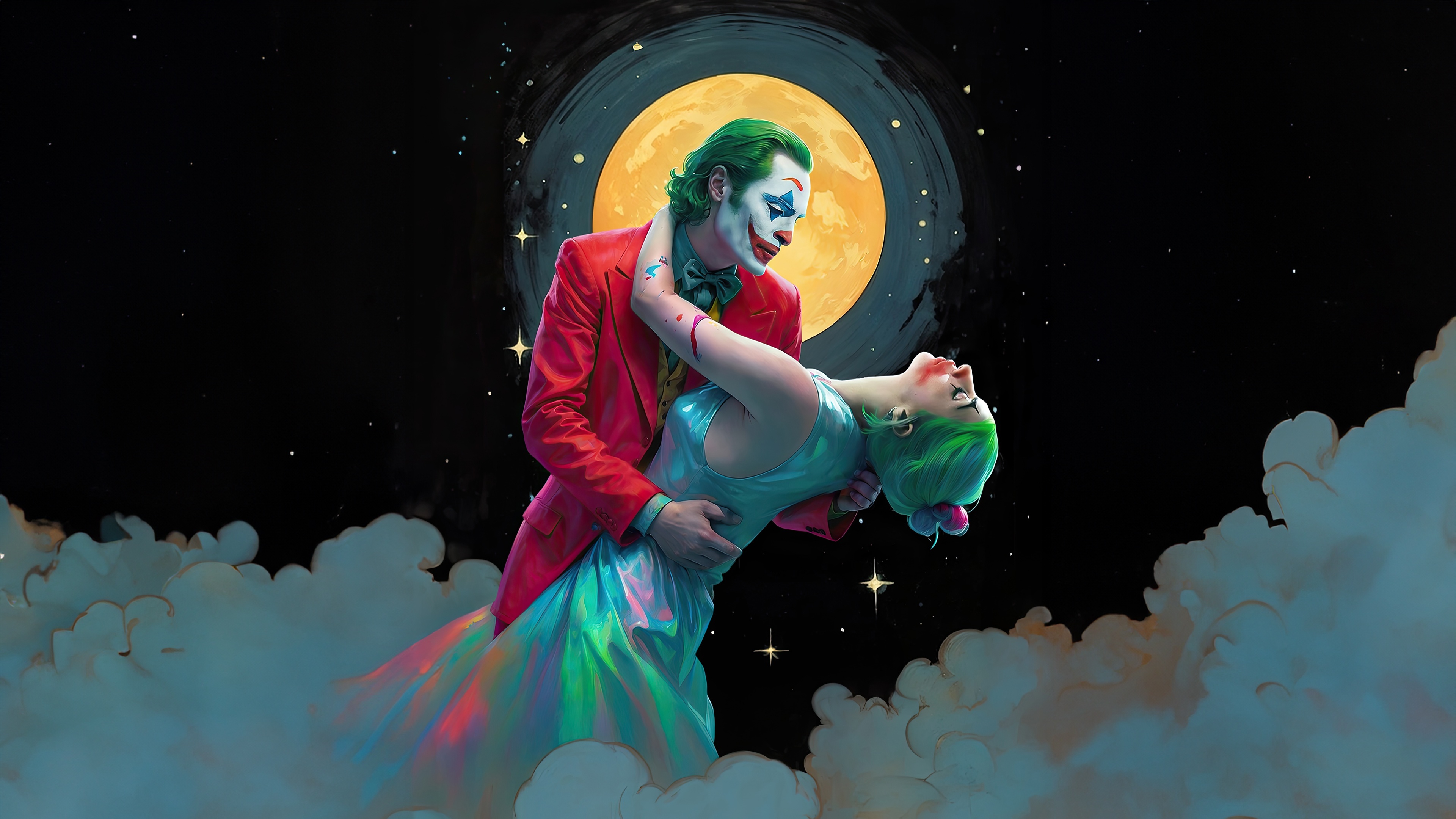 Joker and Harley Quinn dancing under the moon HD Wallpaper