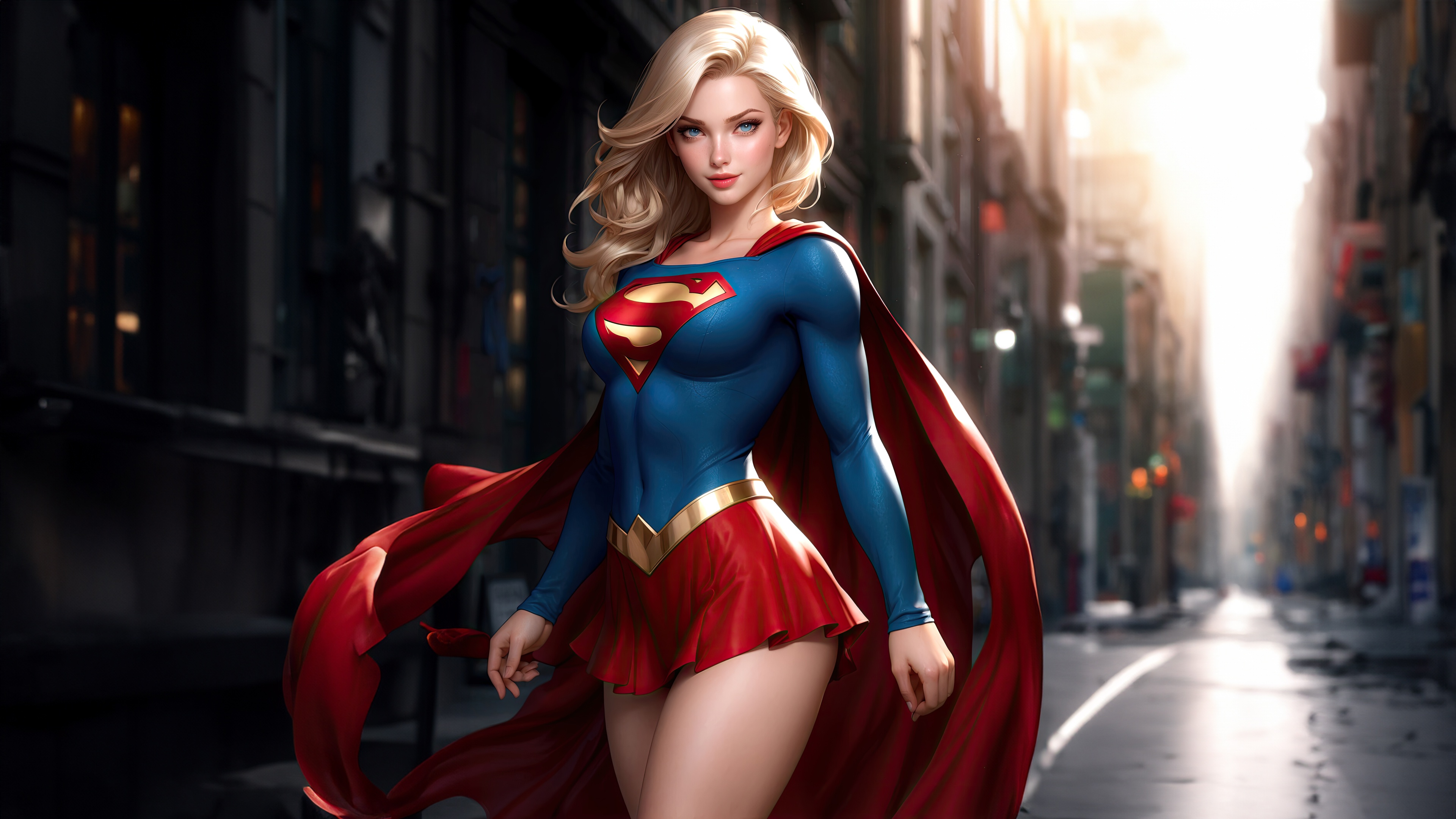 Supergirl in a City Street HD Wallpaper