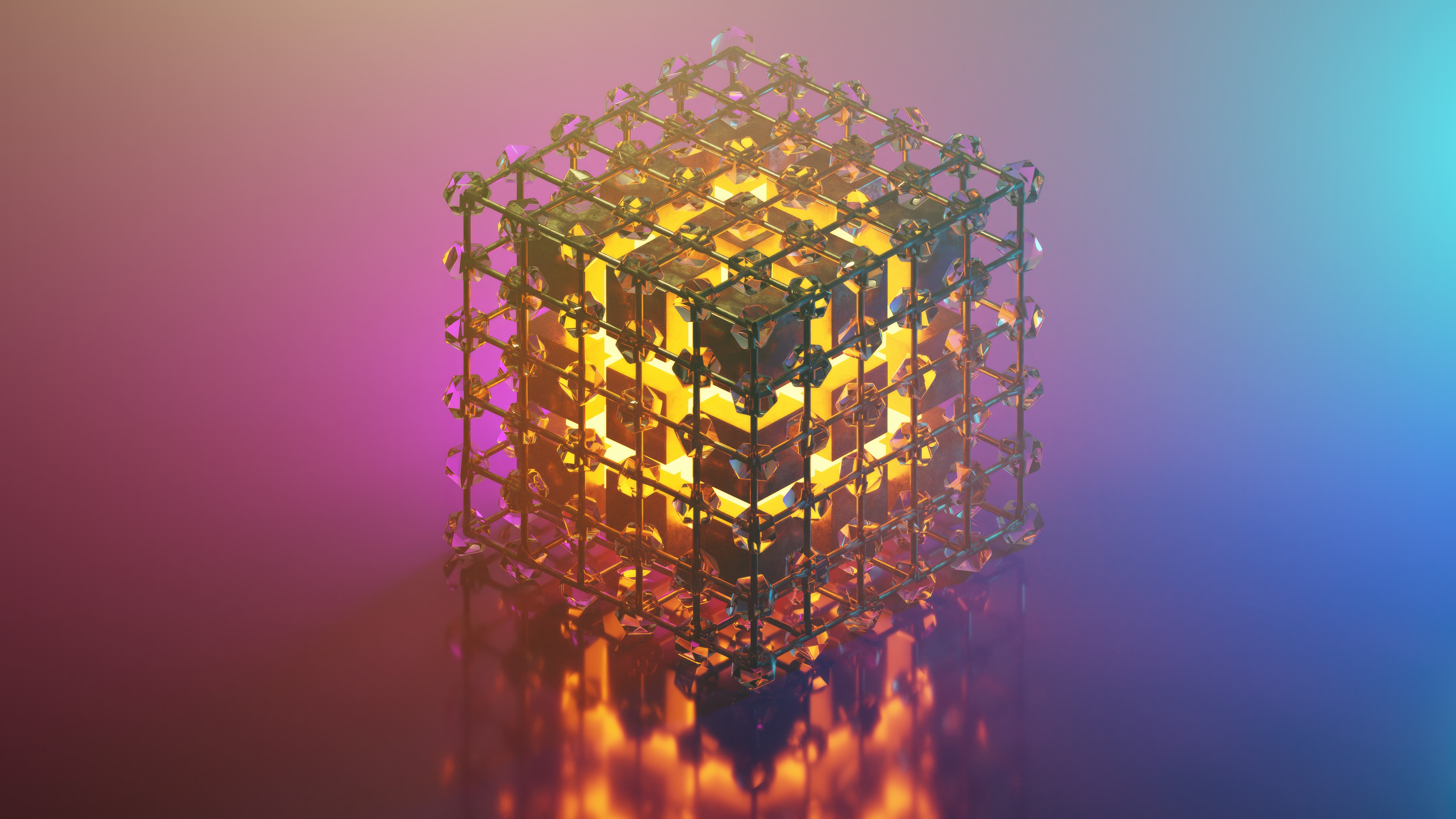 Glowing cube structure with glass grid HD Wallpaper