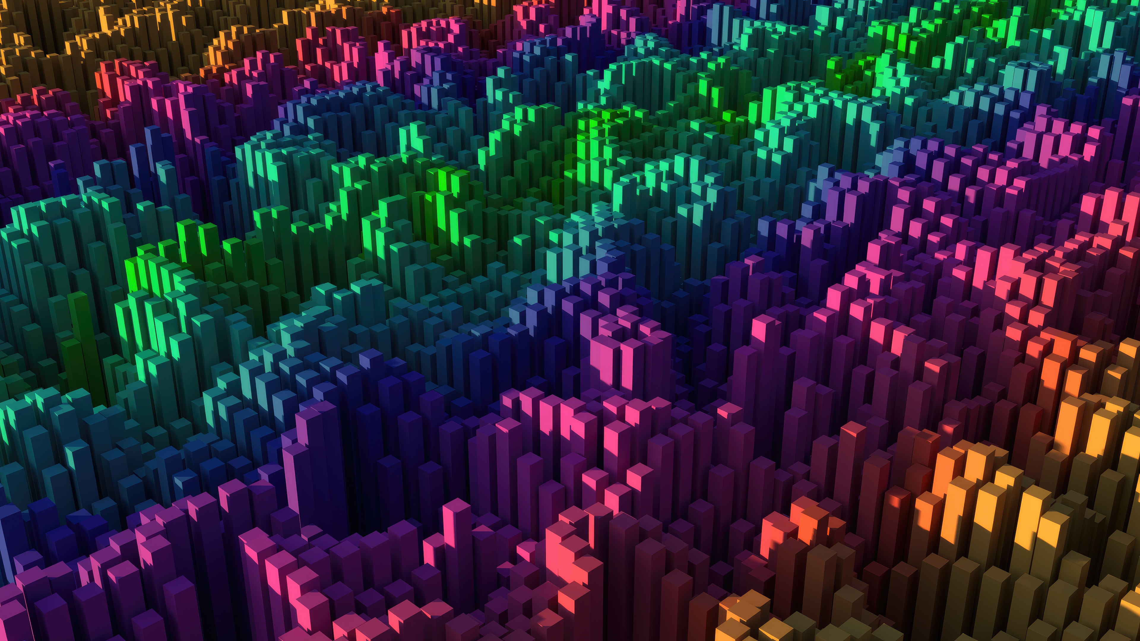Abstract 3D landscape of colorful voxels HD Wallpaper