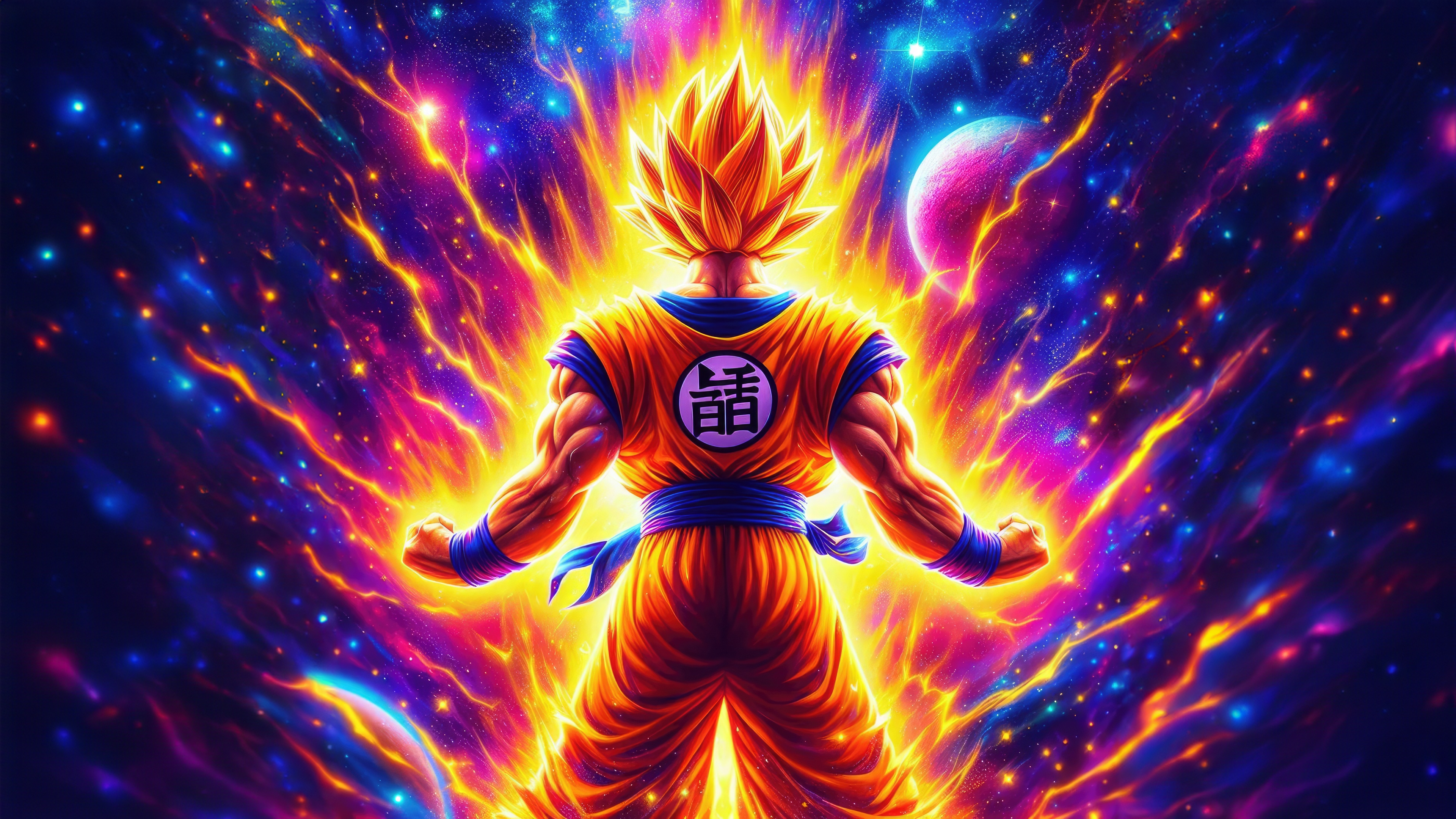 Goku in Super Saiyan form with cosmic background HD Wallpaper