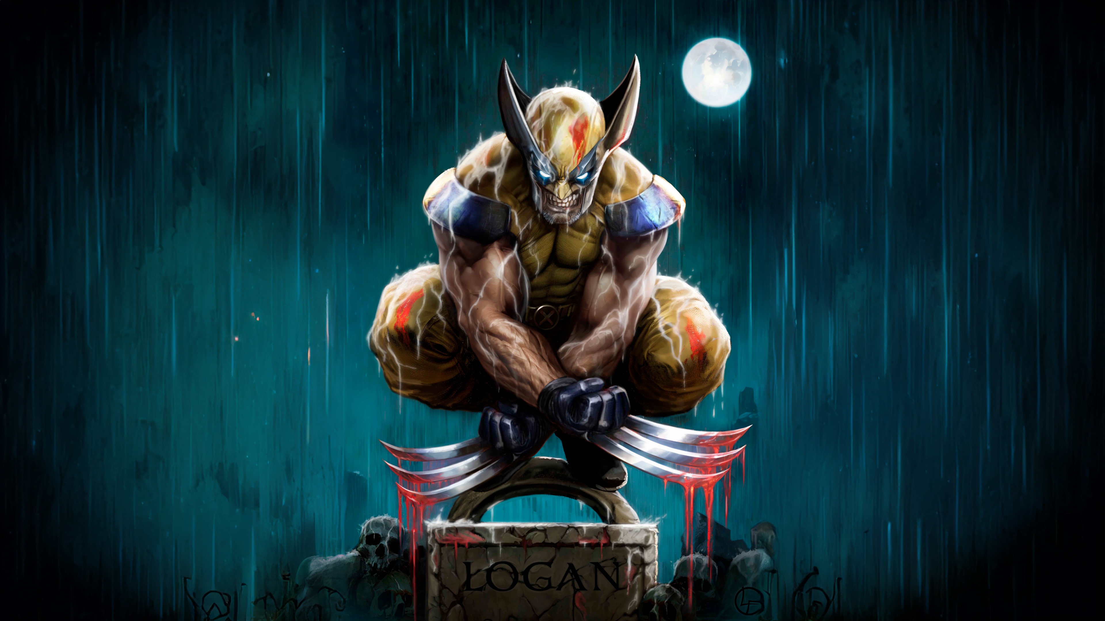 Wolverine Crouching on a Tombstone HD Wallpaper