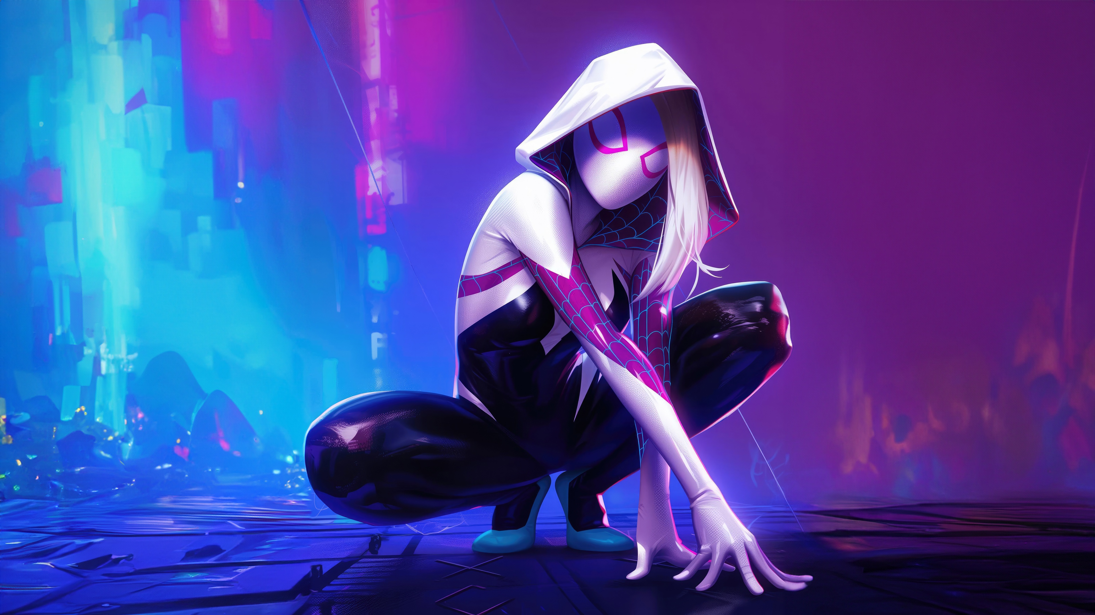 Gwen Stacy in a neon city HD Wallpaper
