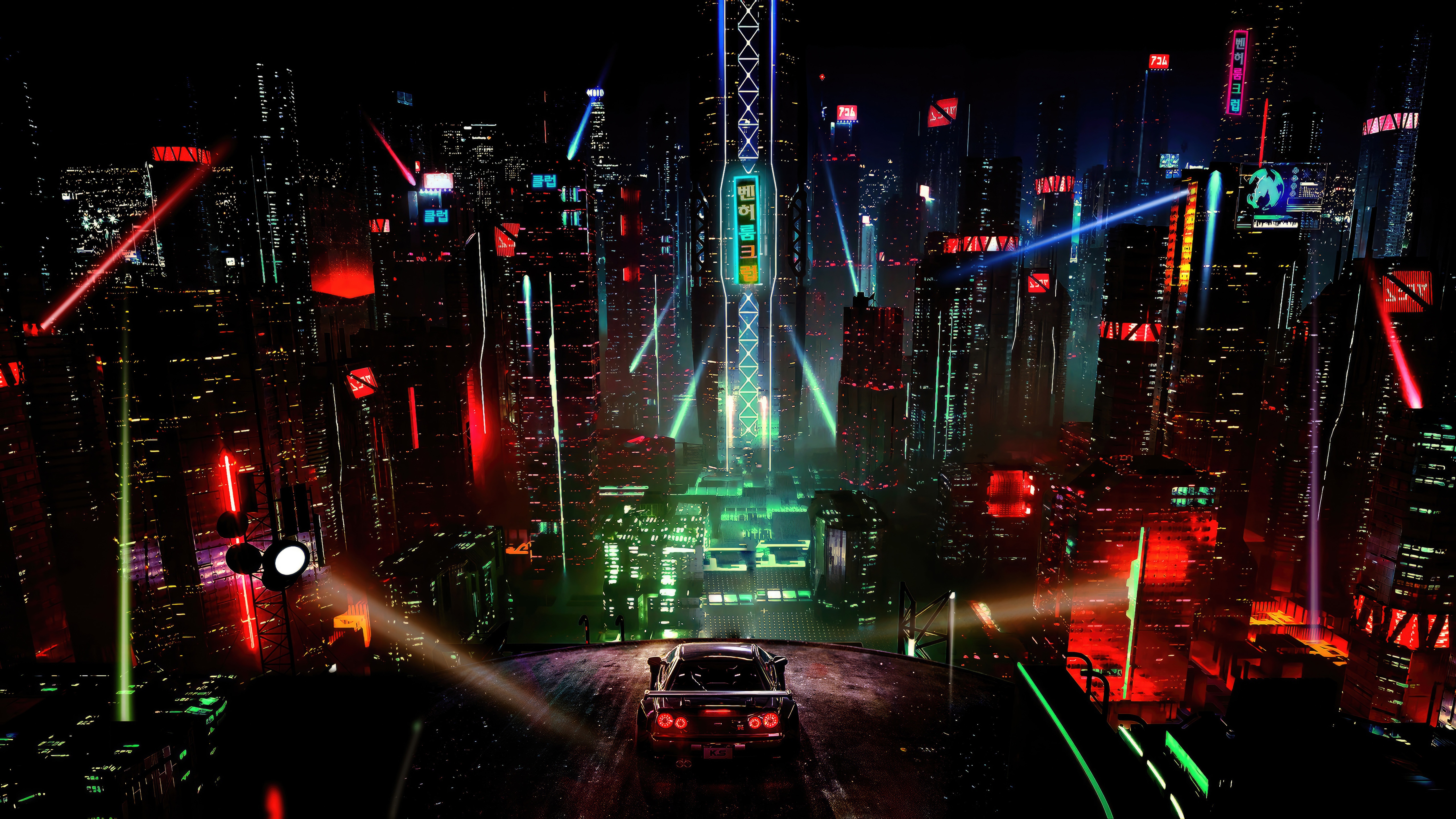 Cyberpunk Cityscape with Car HD Wallpaper