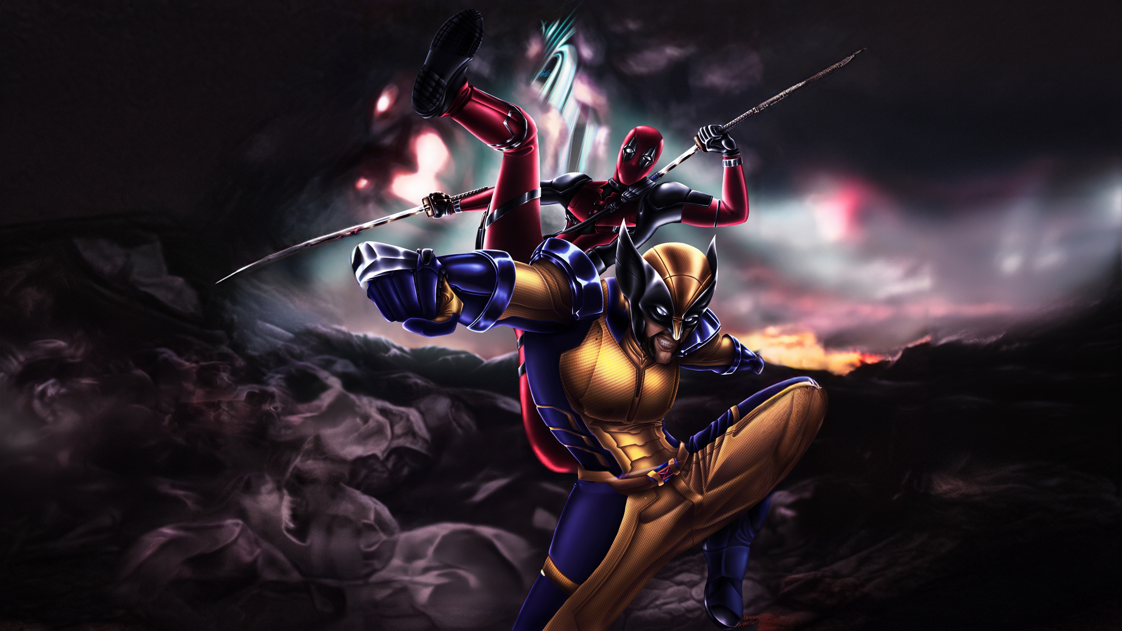 Deadpool and Wolverine in action HD Wallpaper