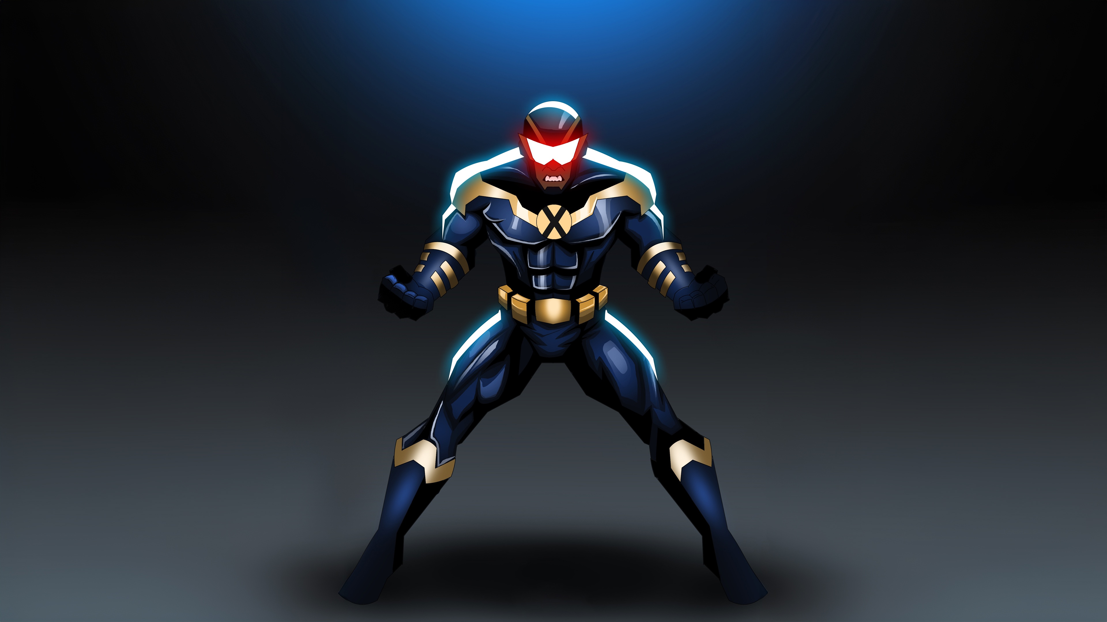 Cyclops in a battle stance with glowing red eyes HD Wallpaper