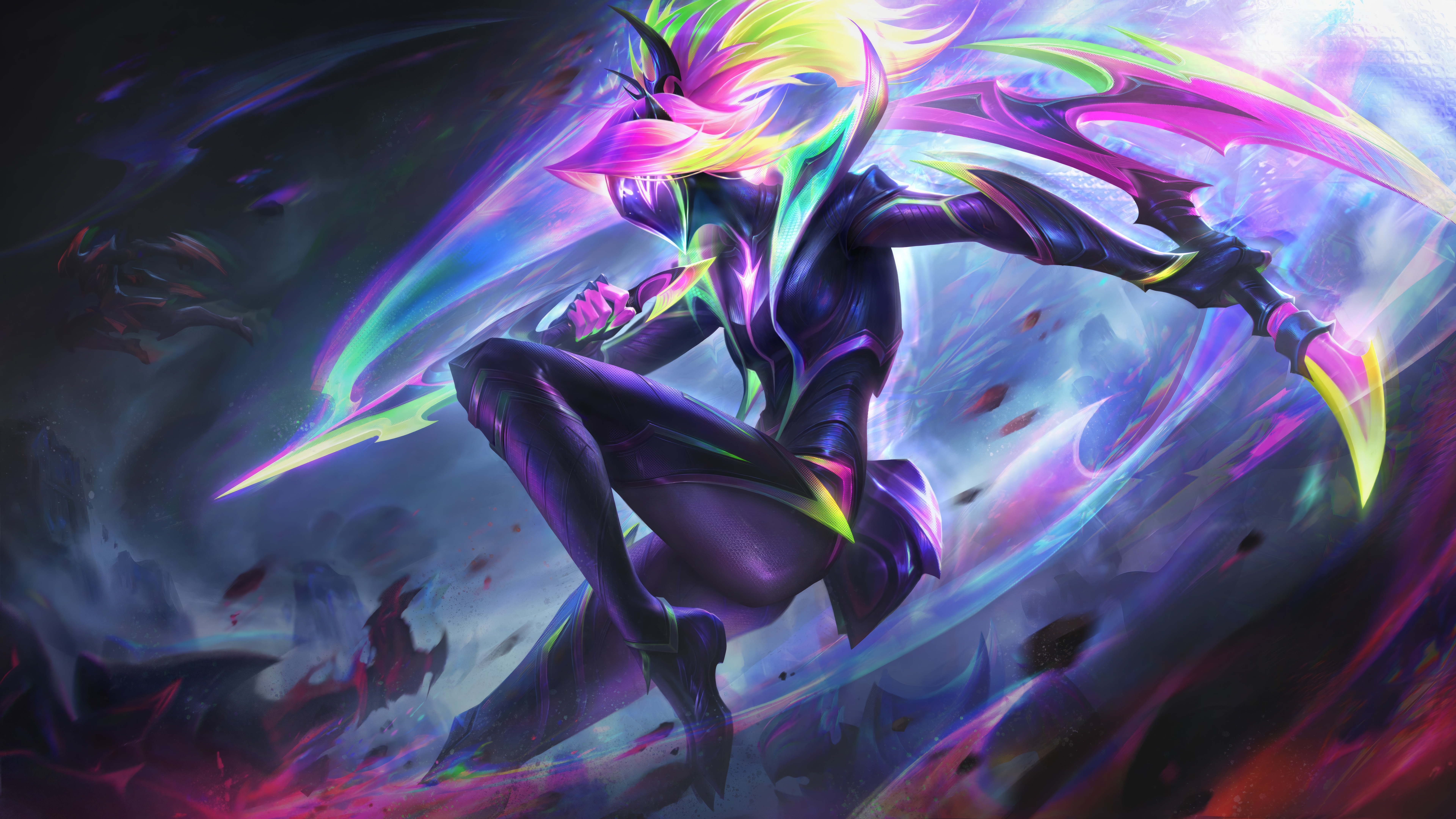 Akali from League of Legends with colorful energy HD Wallpaper