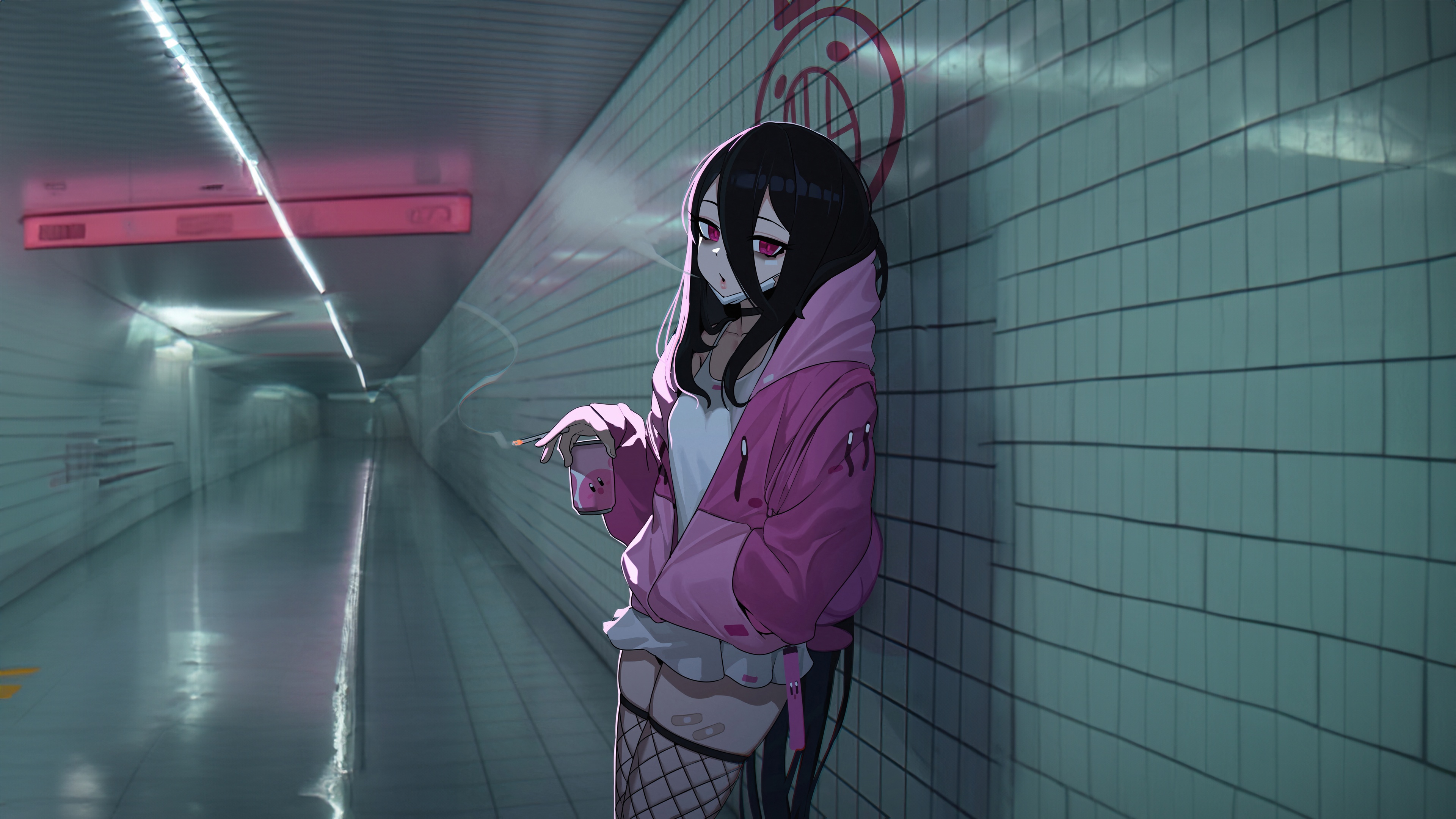 Girl smoking in a subway tunnel HD Wallpaper