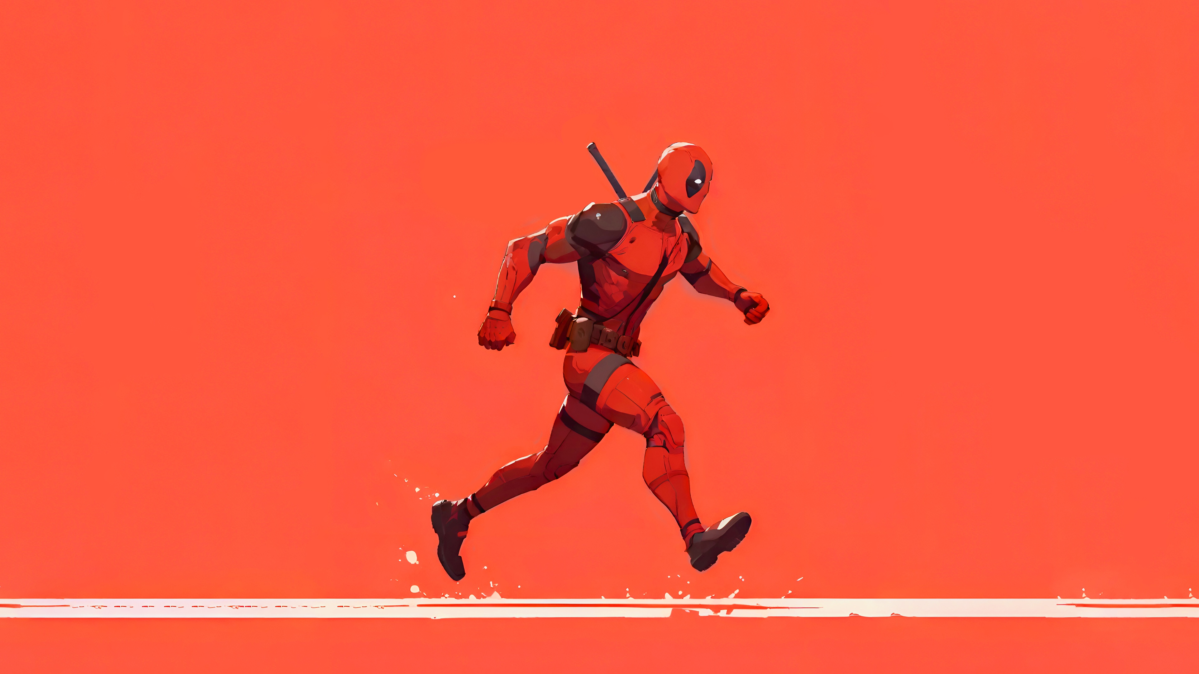 Deadpool running on a white line HD Wallpaper