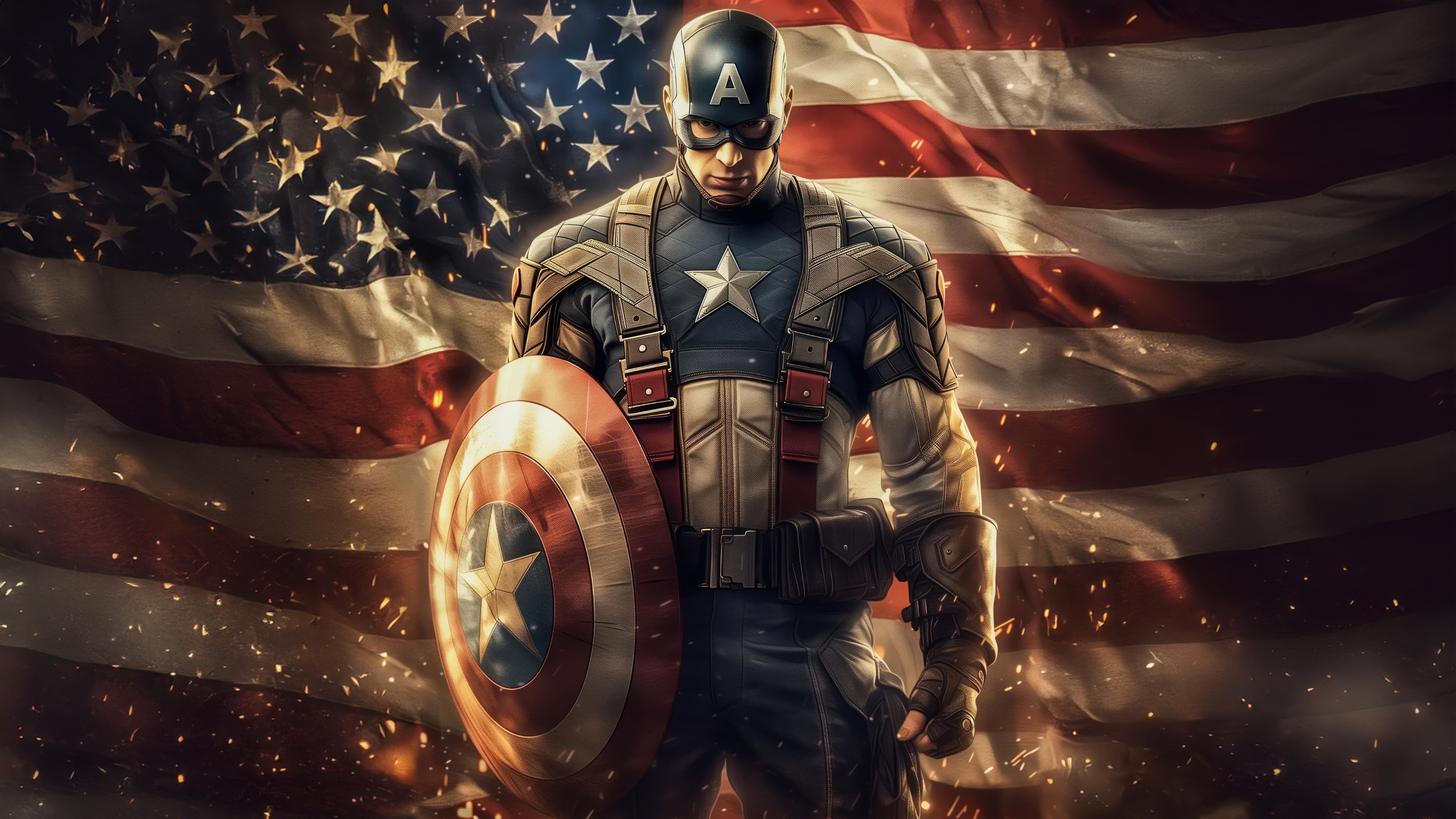 Captain America with American Flag HD Wallpaper