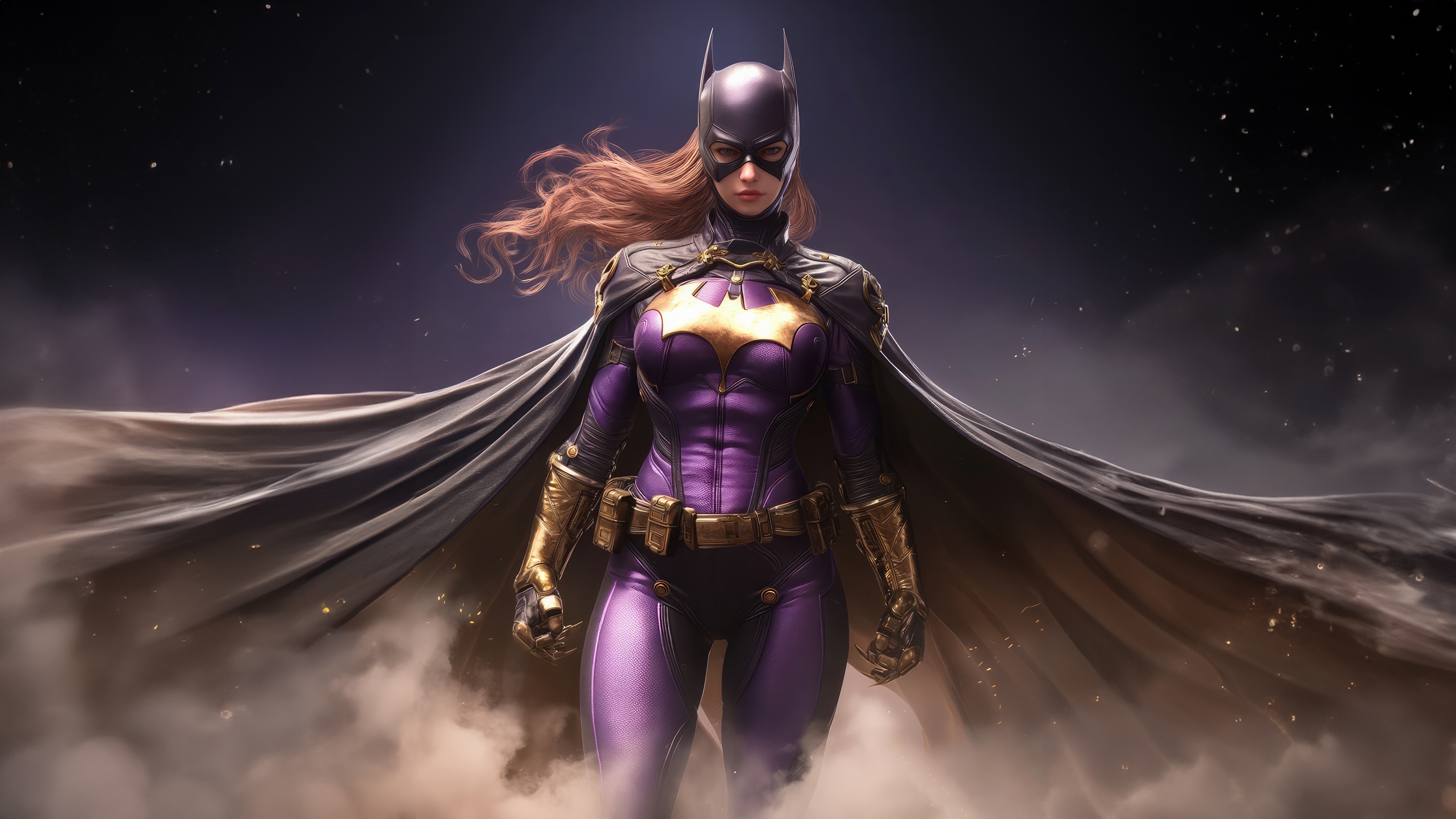 Batgirl standing in a smoky, starry night HD Wallpaper