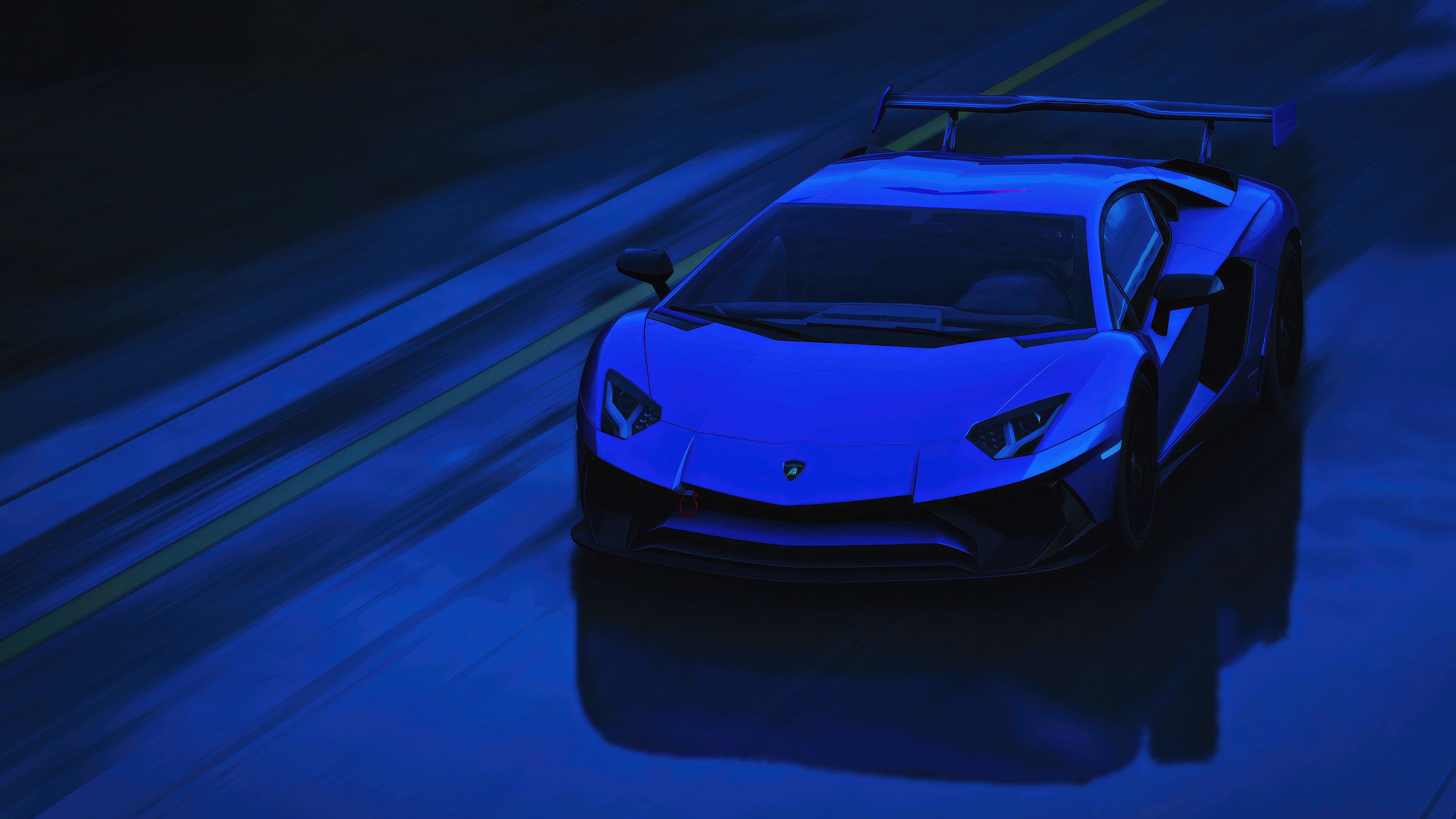 Blue Lamborghini Aventador on a wet road HD Wallpaper