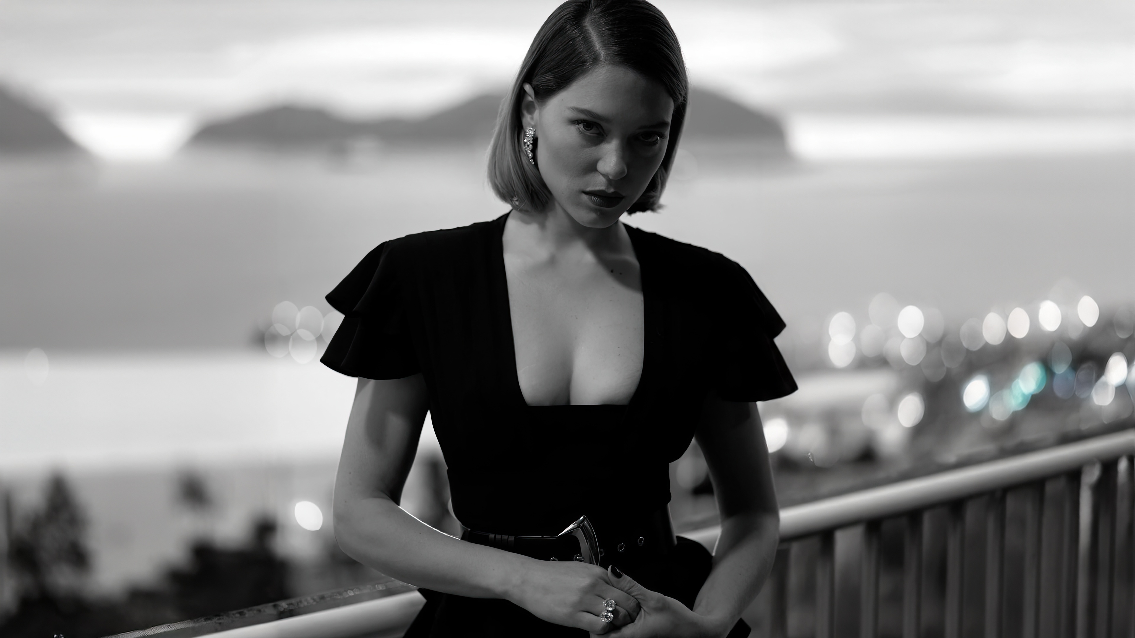 Lea Seydoux in Black Dress at Night HD Wallpaper