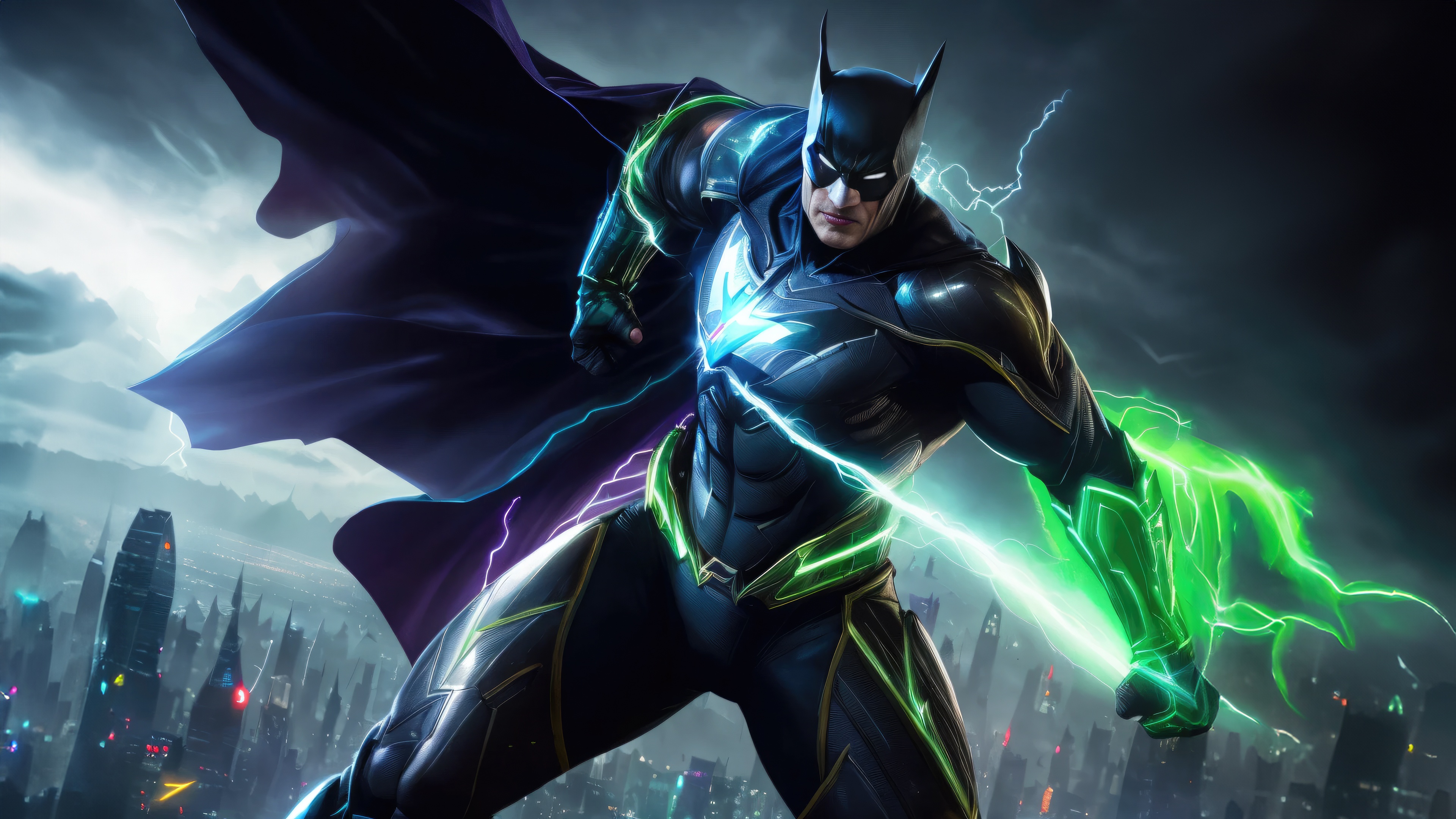 Batman Beyond Future Knight with Green Lightning HD Wallpaper