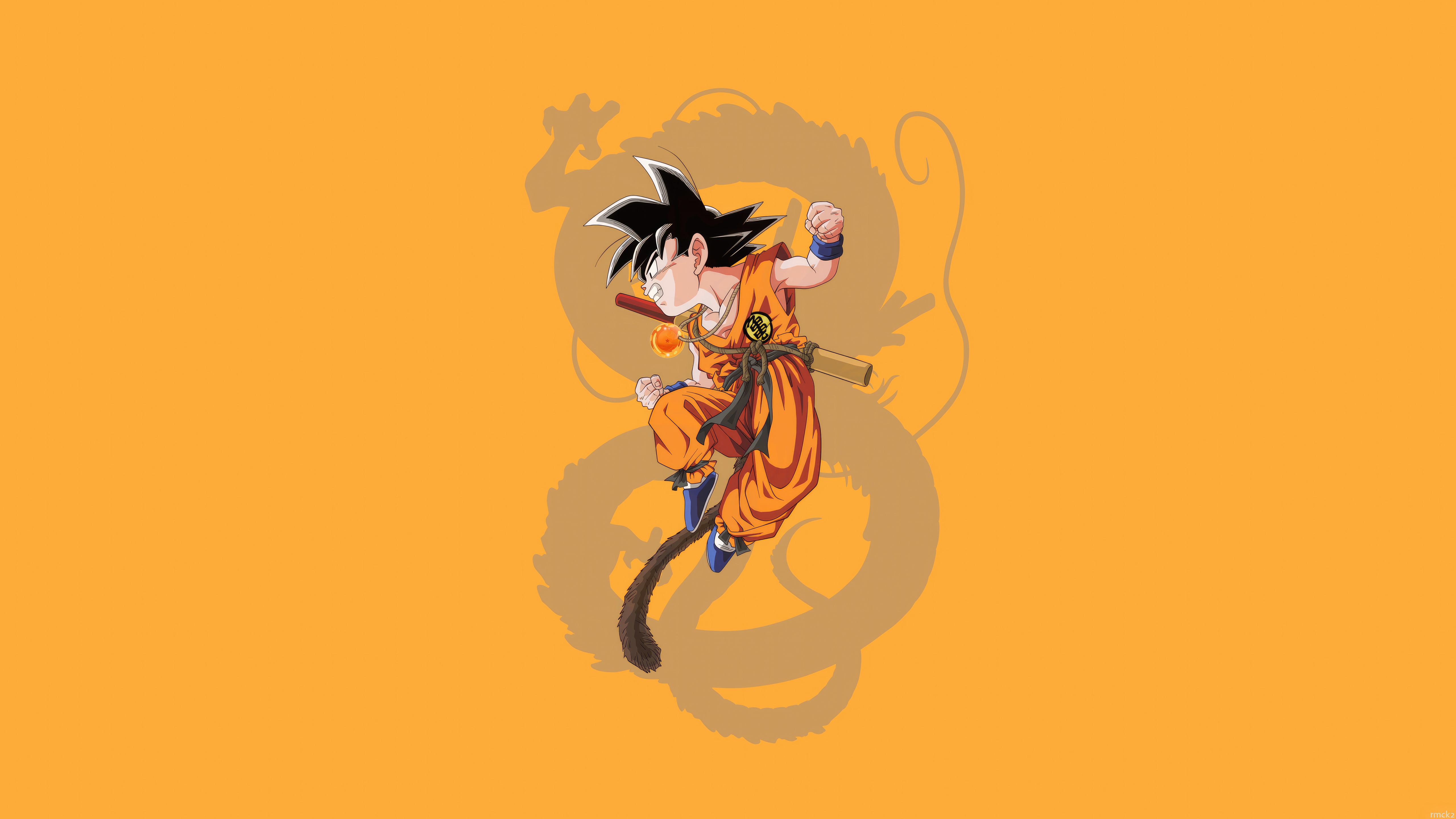 Son Goku in Orange Gi with Dragon Shadow HD Wallpaper