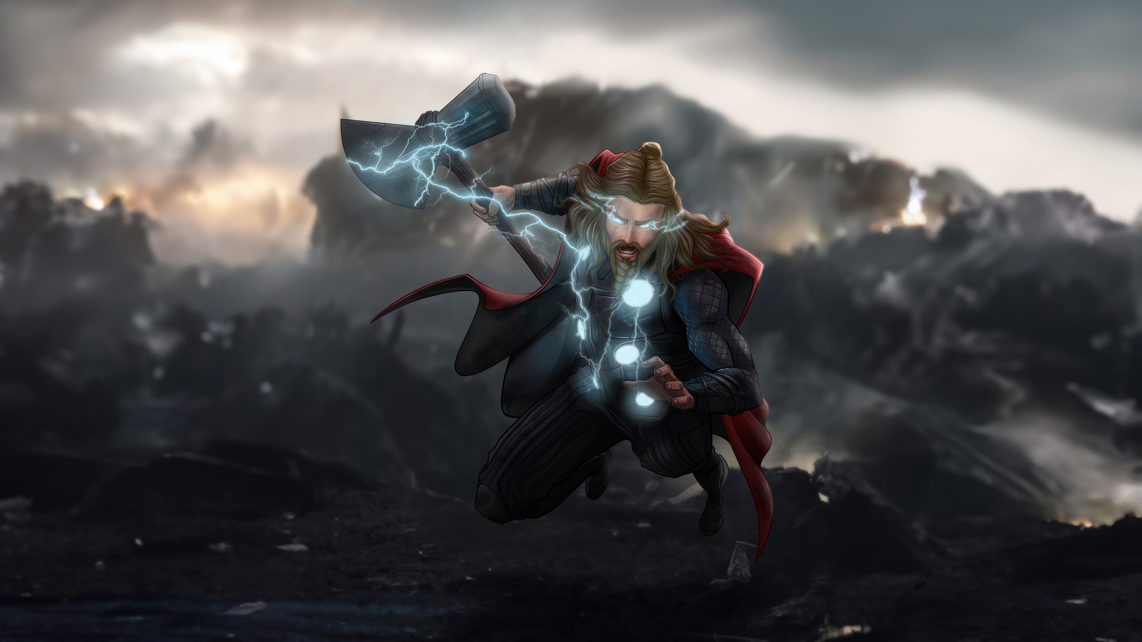 Thor with Mjolnir and lightning HD Wallpaper