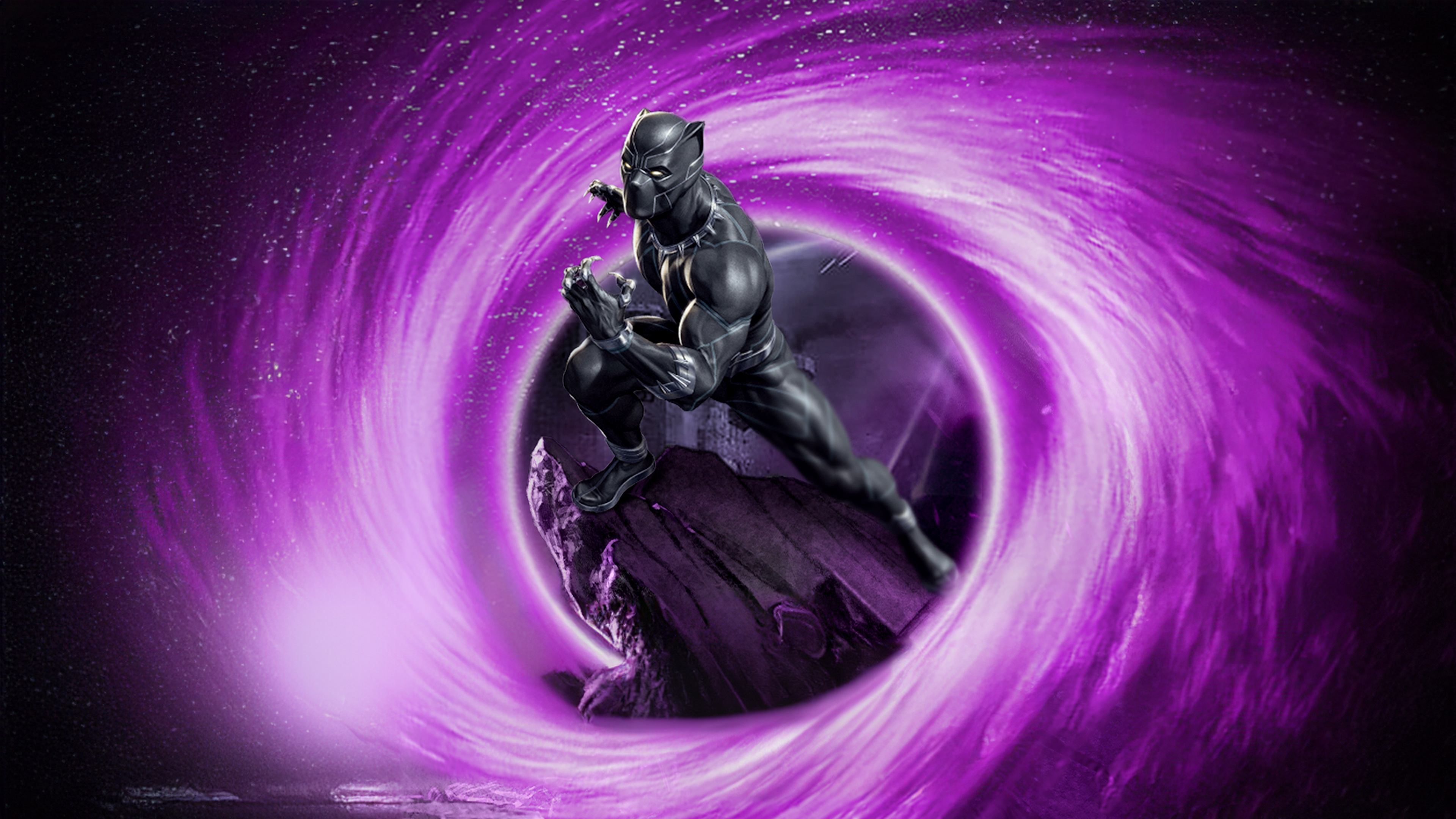 Black Panther in a purple vortex HD Wallpaper