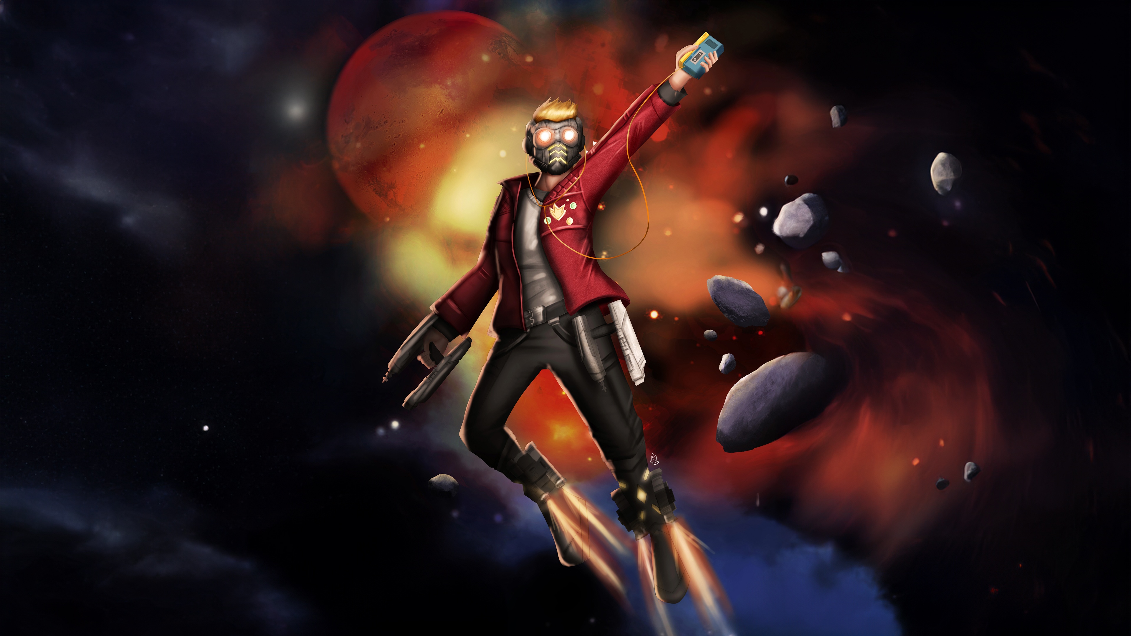 Star Lord in Space with Red Planet HD Wallpaper