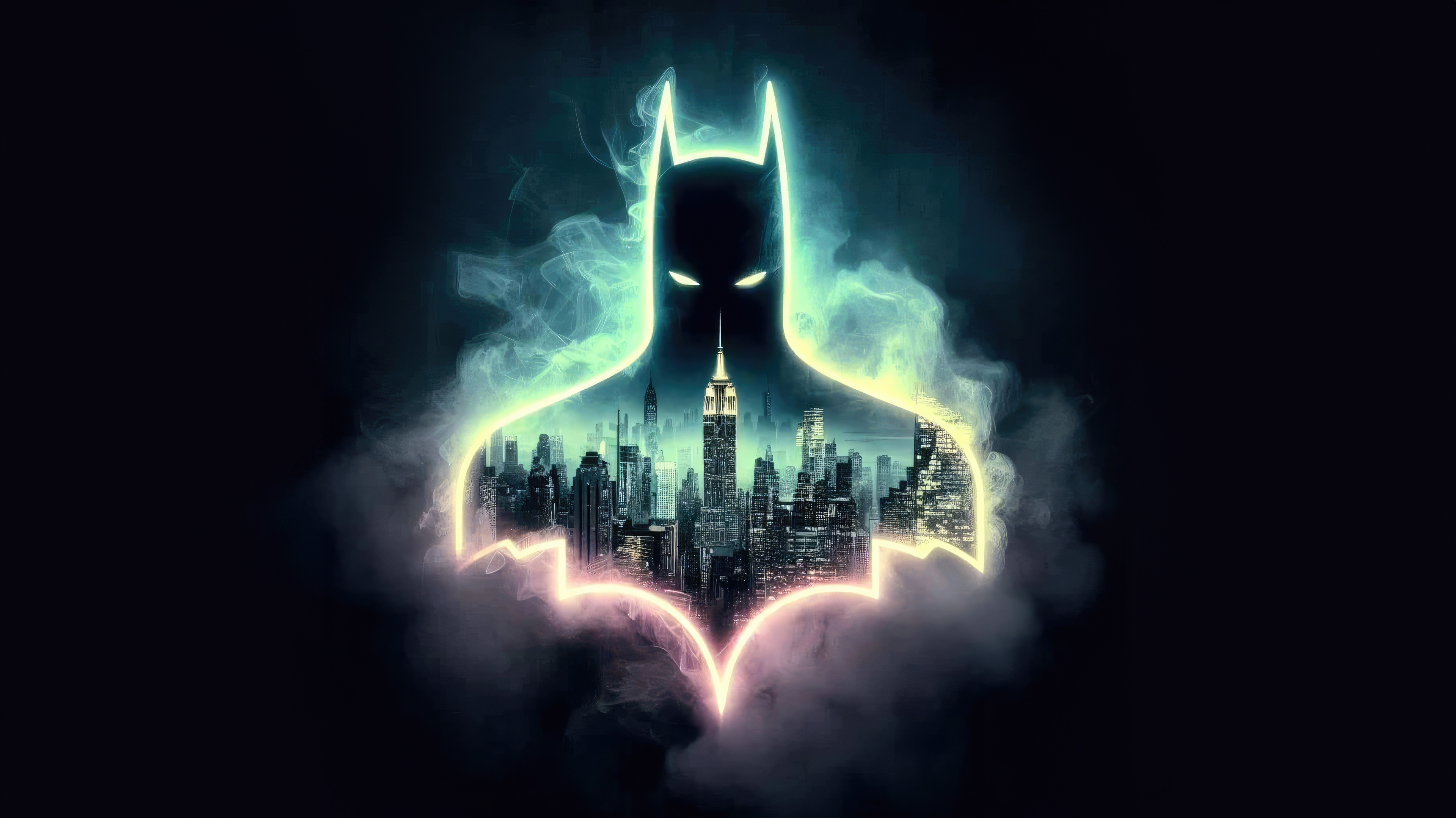 Batman Cityscape Neon Silhouette HD Wallpaper