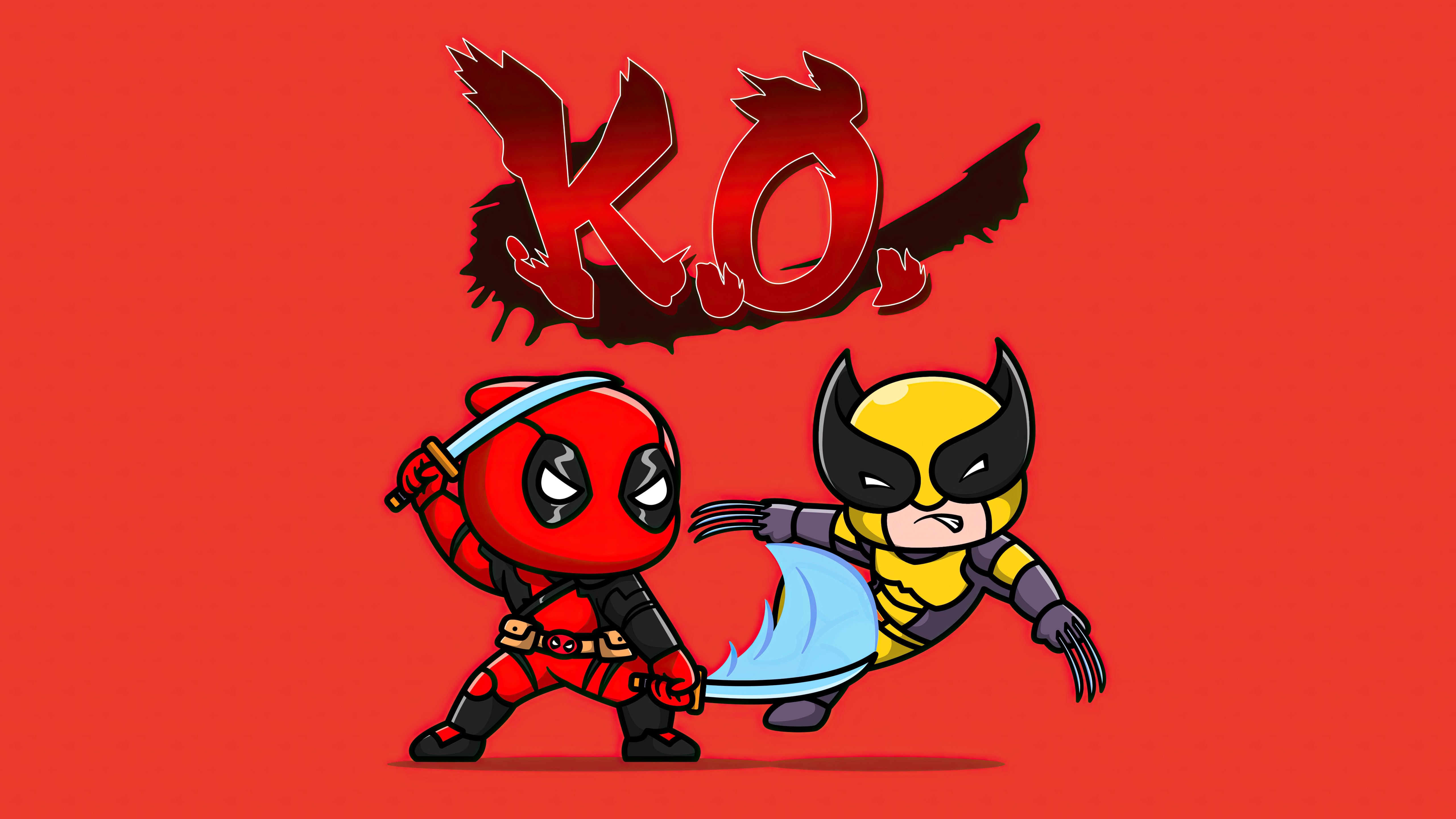 Deadpool and Wolverine fighting with swords HD Wallpaper