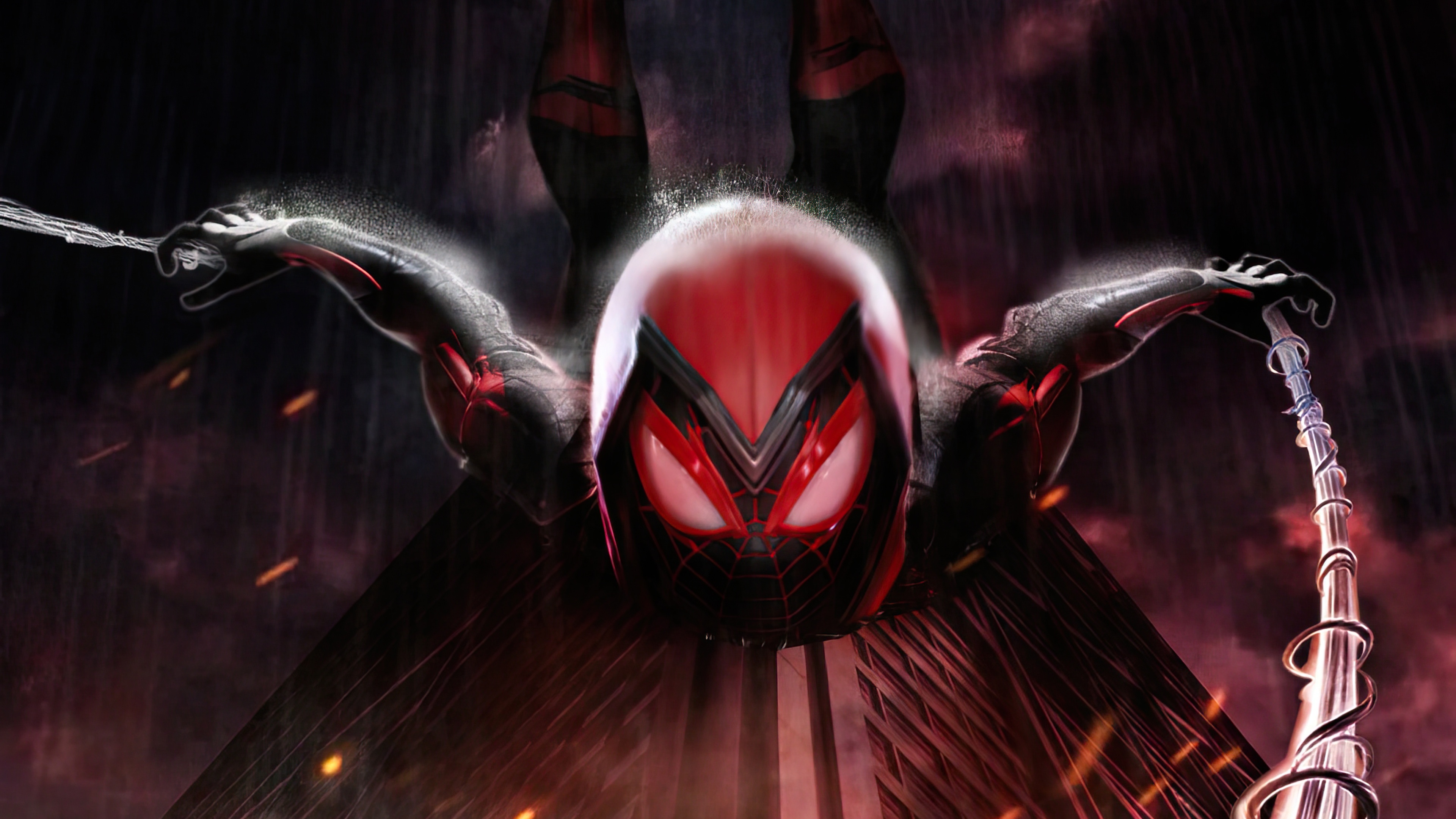 Spider-Man in a dark, rainy environment HD Wallpaper