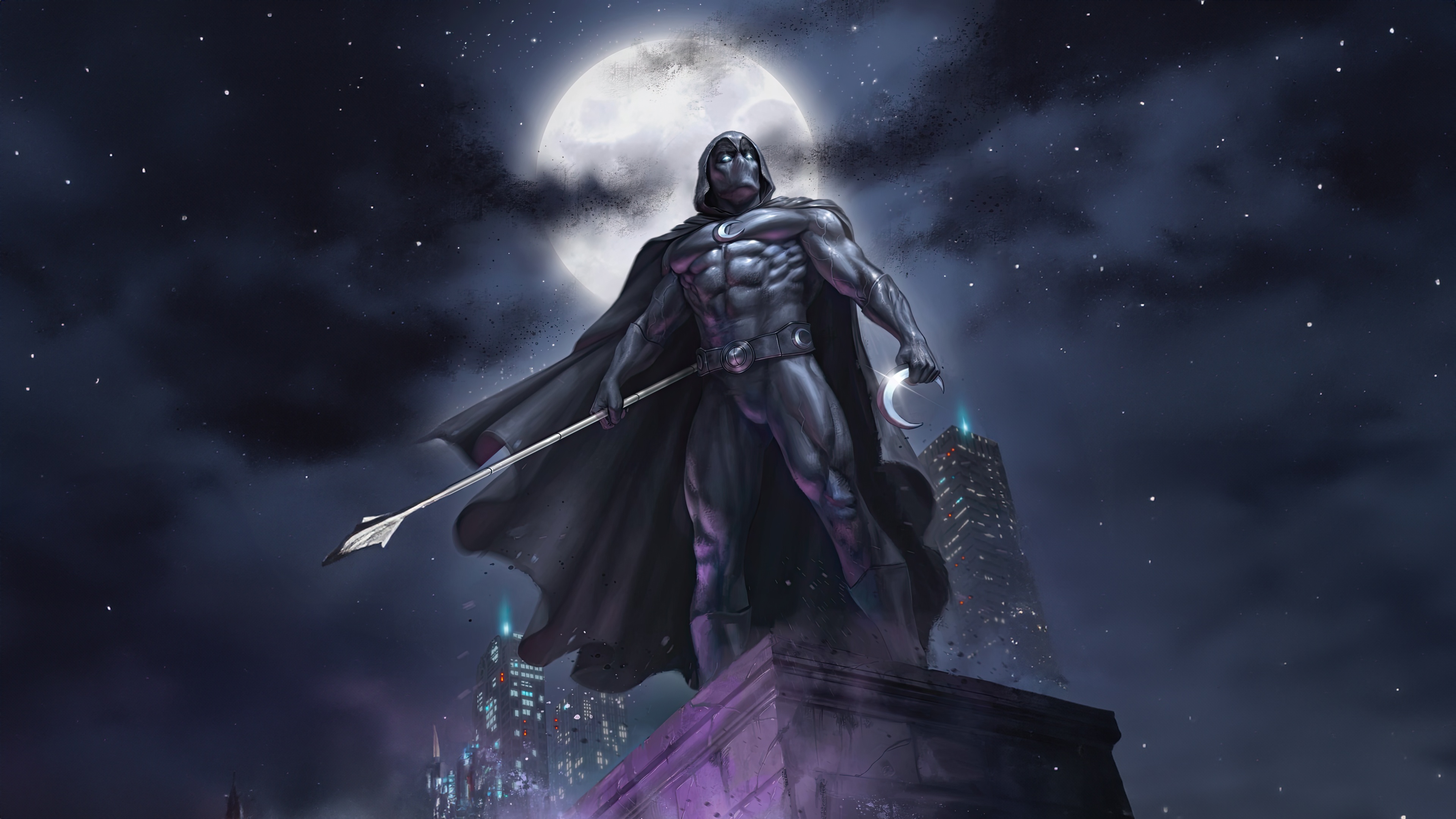 Moon Knight Standing on a Rooftop at Night HD Wallpaper
