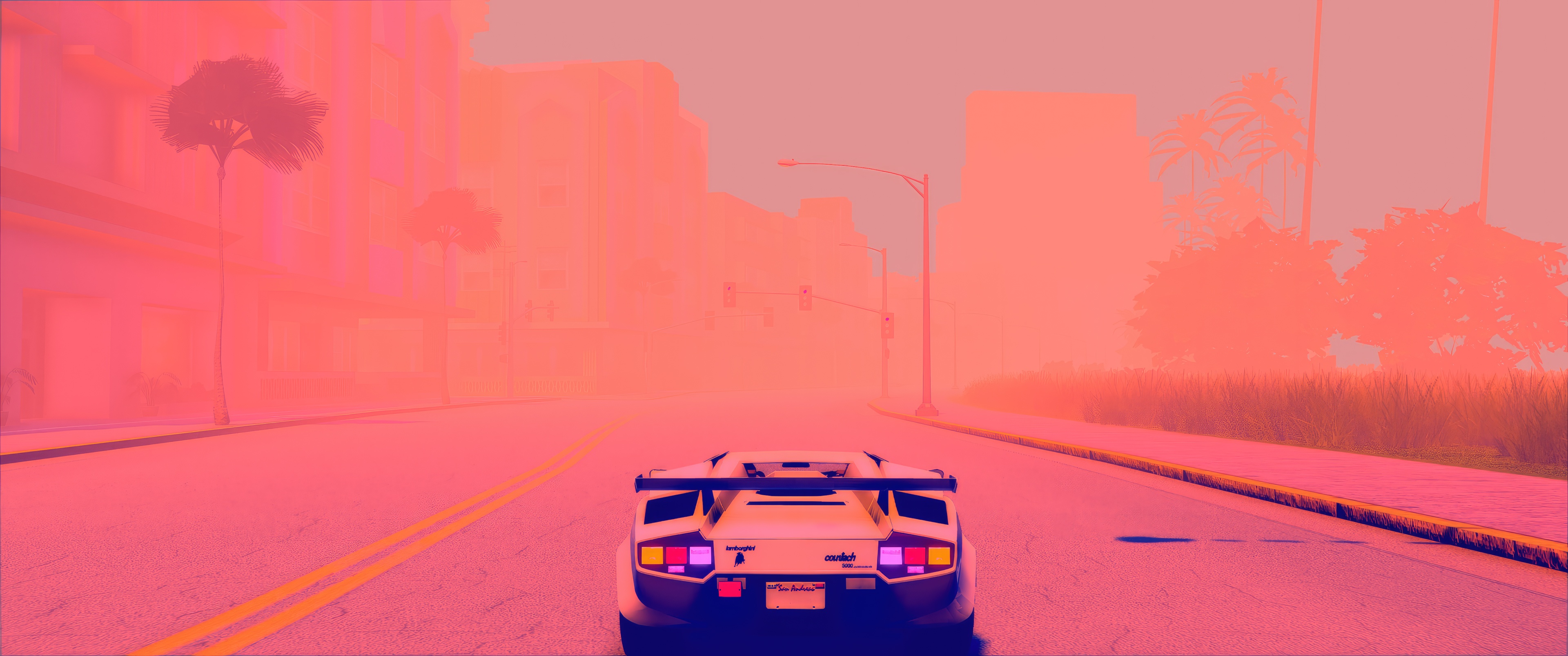 Grand Theft Auto V Lamborghini Countach driving in city HD Wallpaper