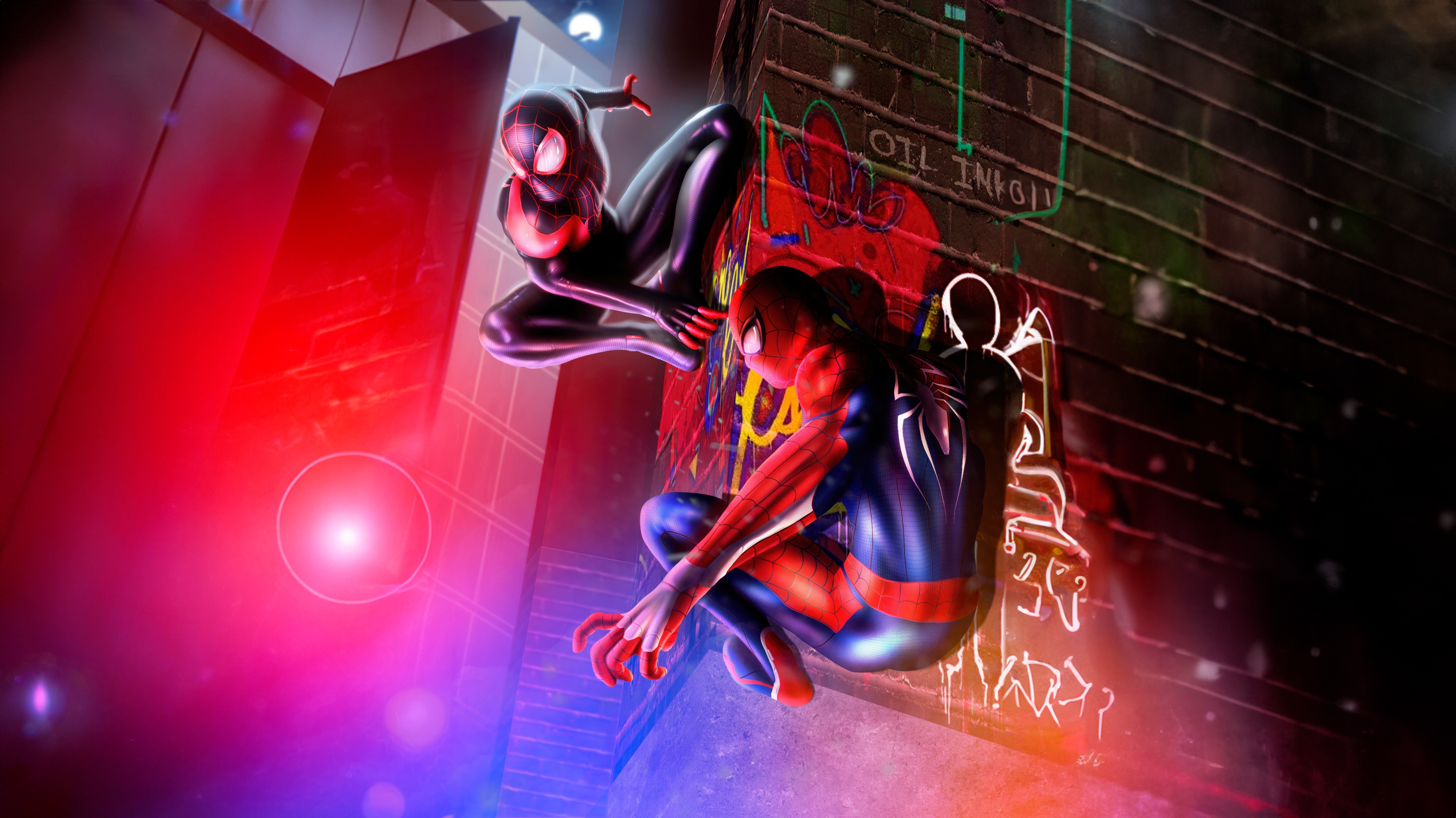 Spider-Man and Miles Morales in a City HD Wallpaper