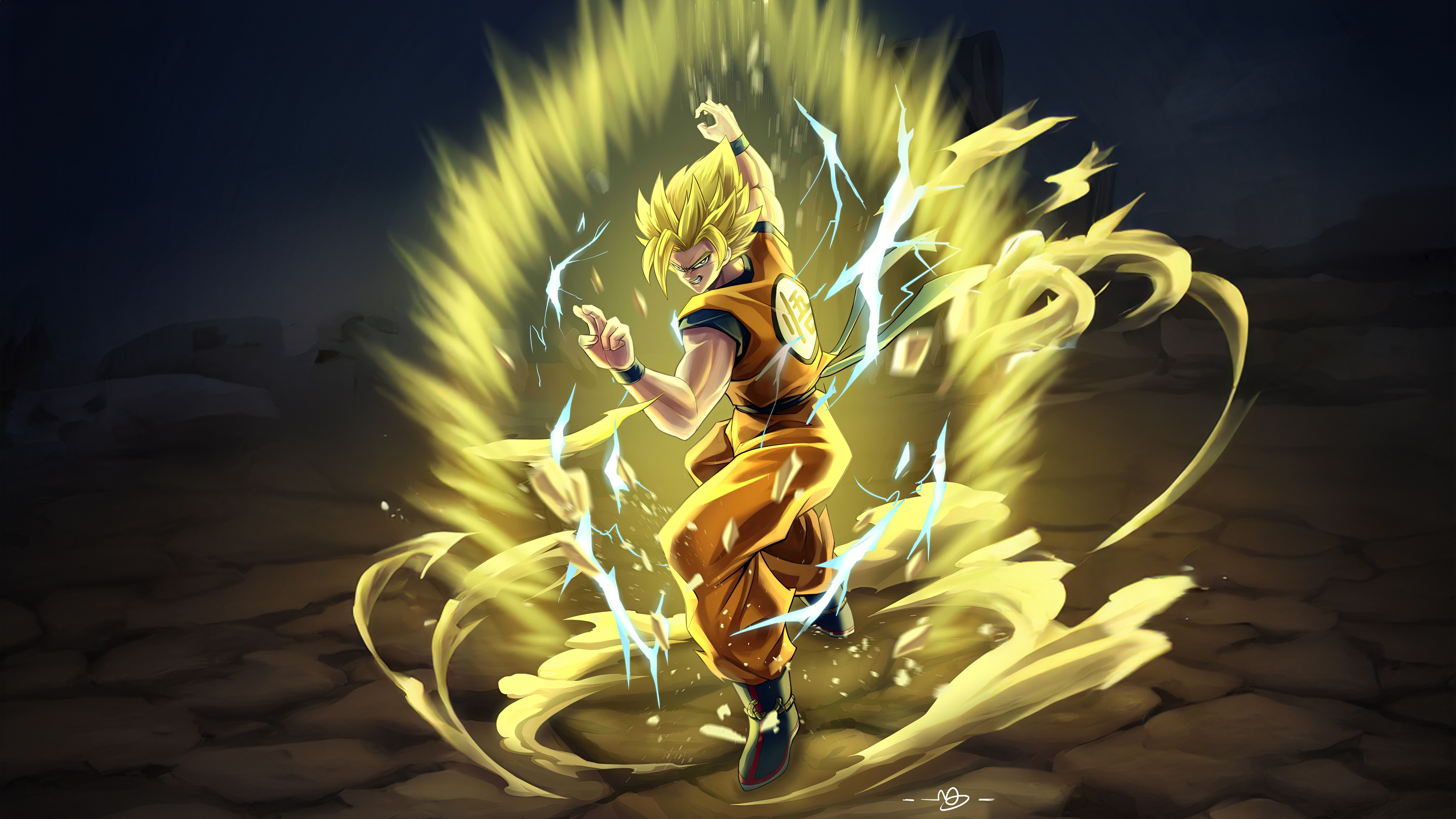Goku in Super Saiyan form with yellow aura HD Wallpaper