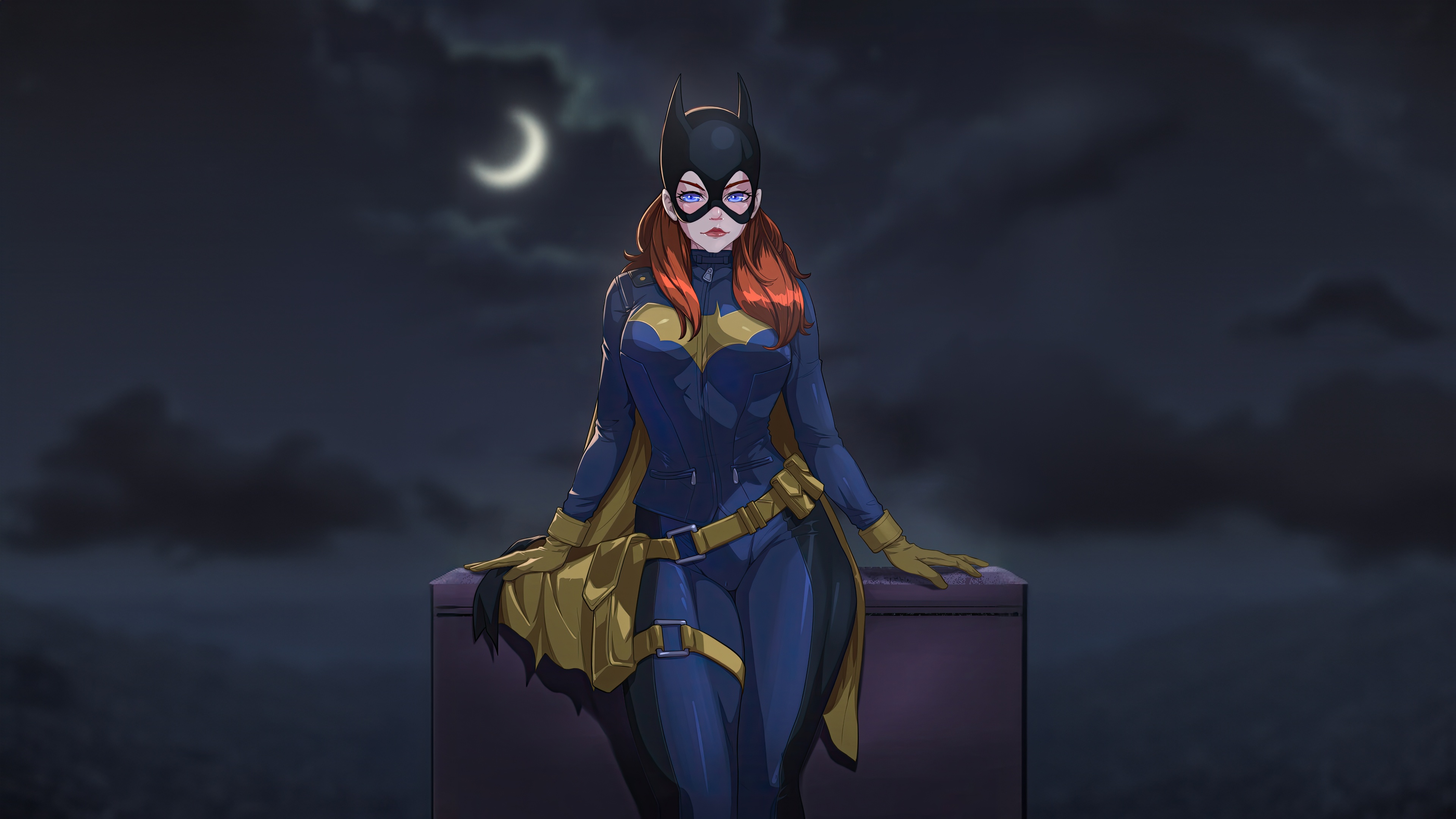Batgirl sitting on a rooftop at night HD Wallpaper