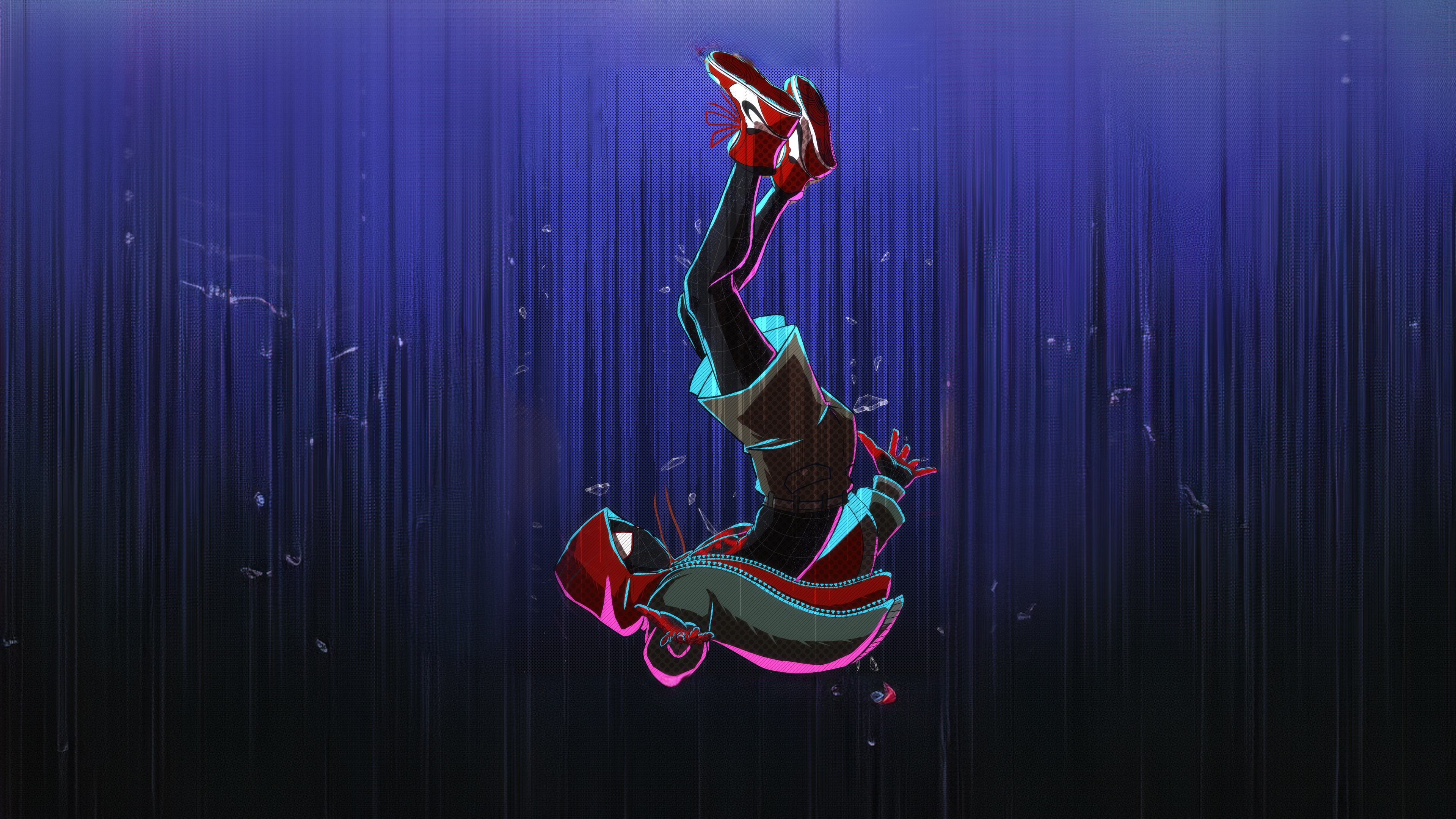 Miles Morales Falling Through Abstract Blue Background HD Wallpaper