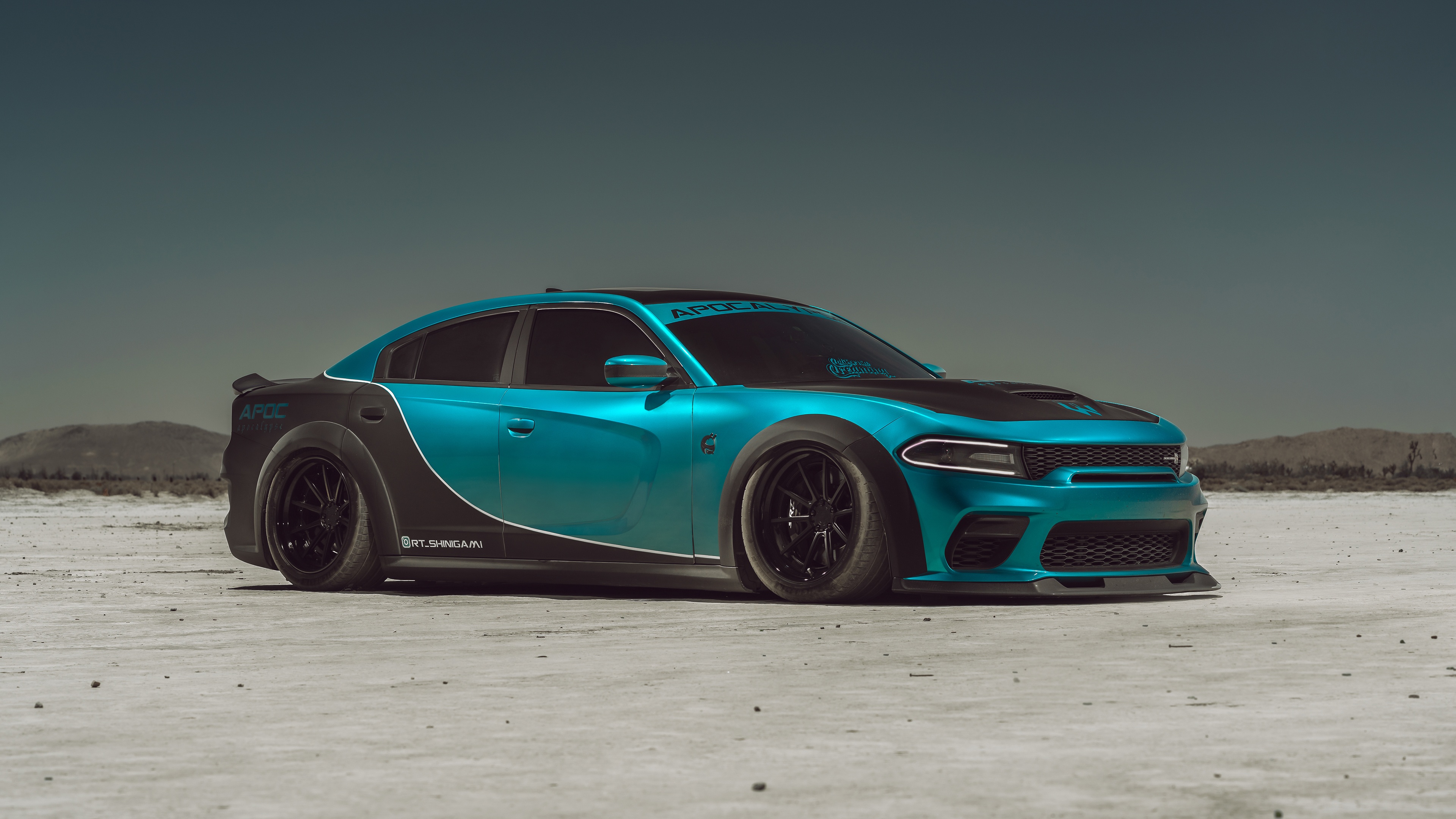 Customized Dodge Charger with Teal and Black Wrap HD Wallpaper