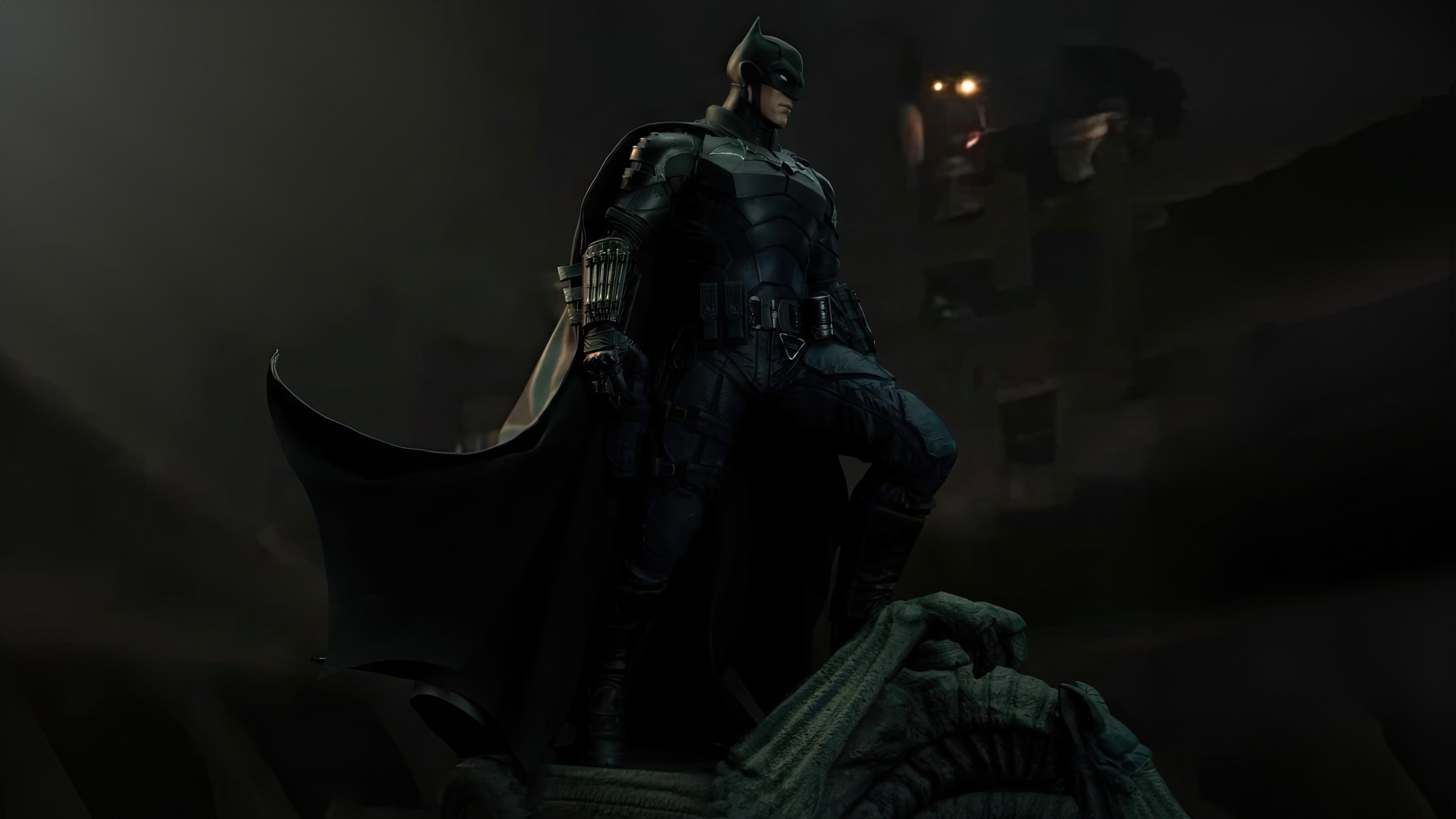The Batman standing on a gargoyle HD Wallpaper