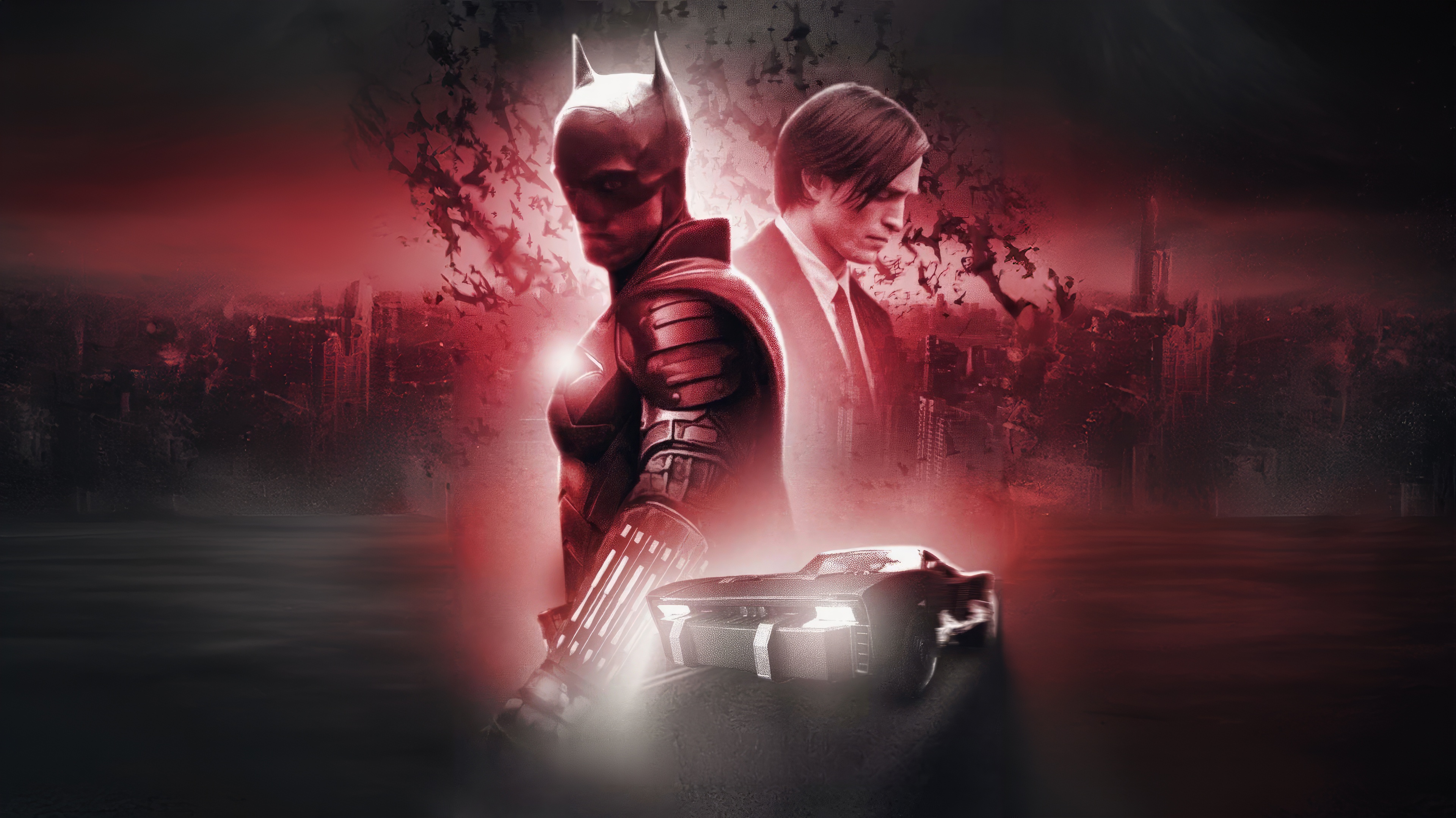 The Batman and Bruce Wayne with Batmobile HD Wallpaper