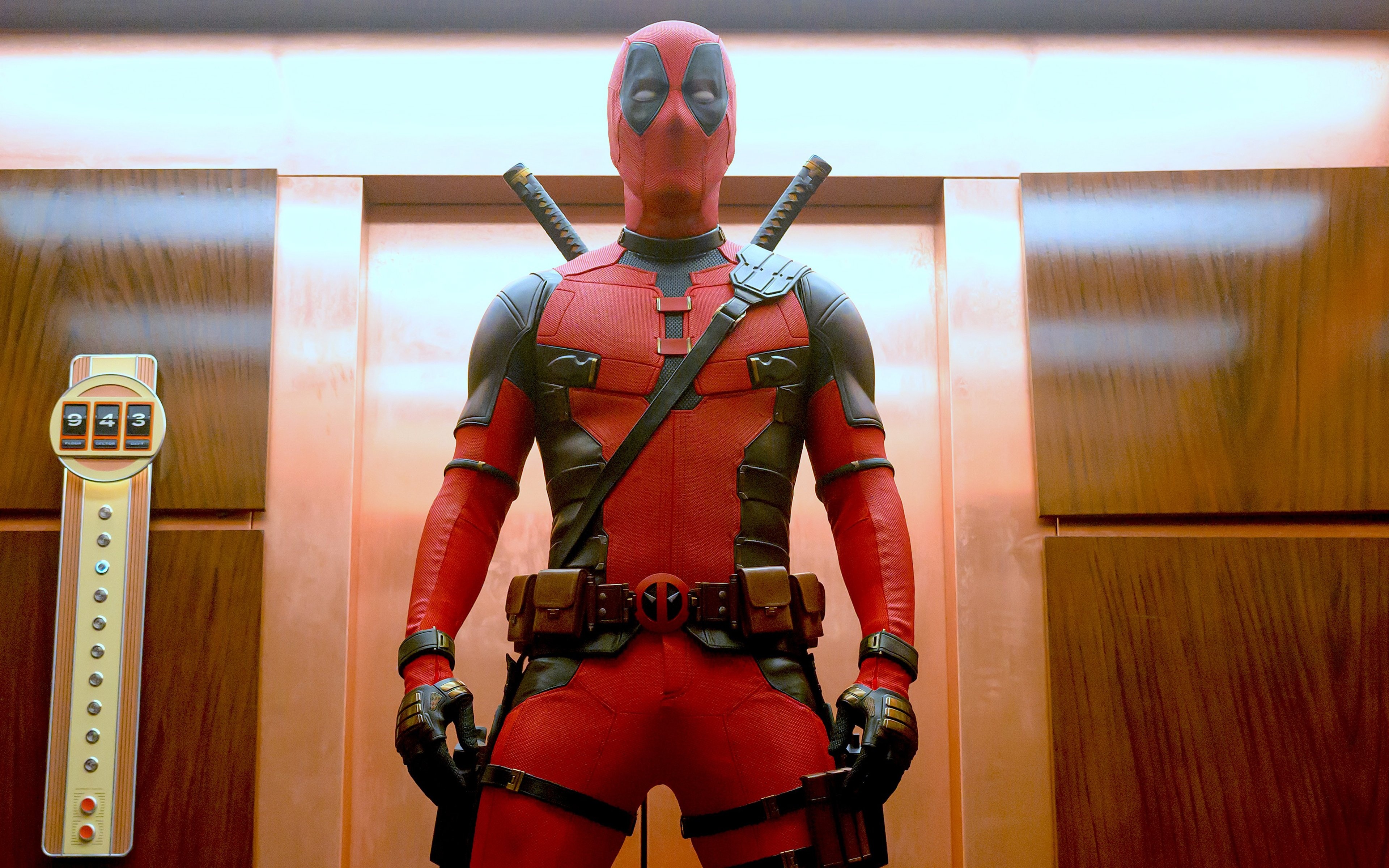 Deadpool in a red and black suit HD Wallpaper