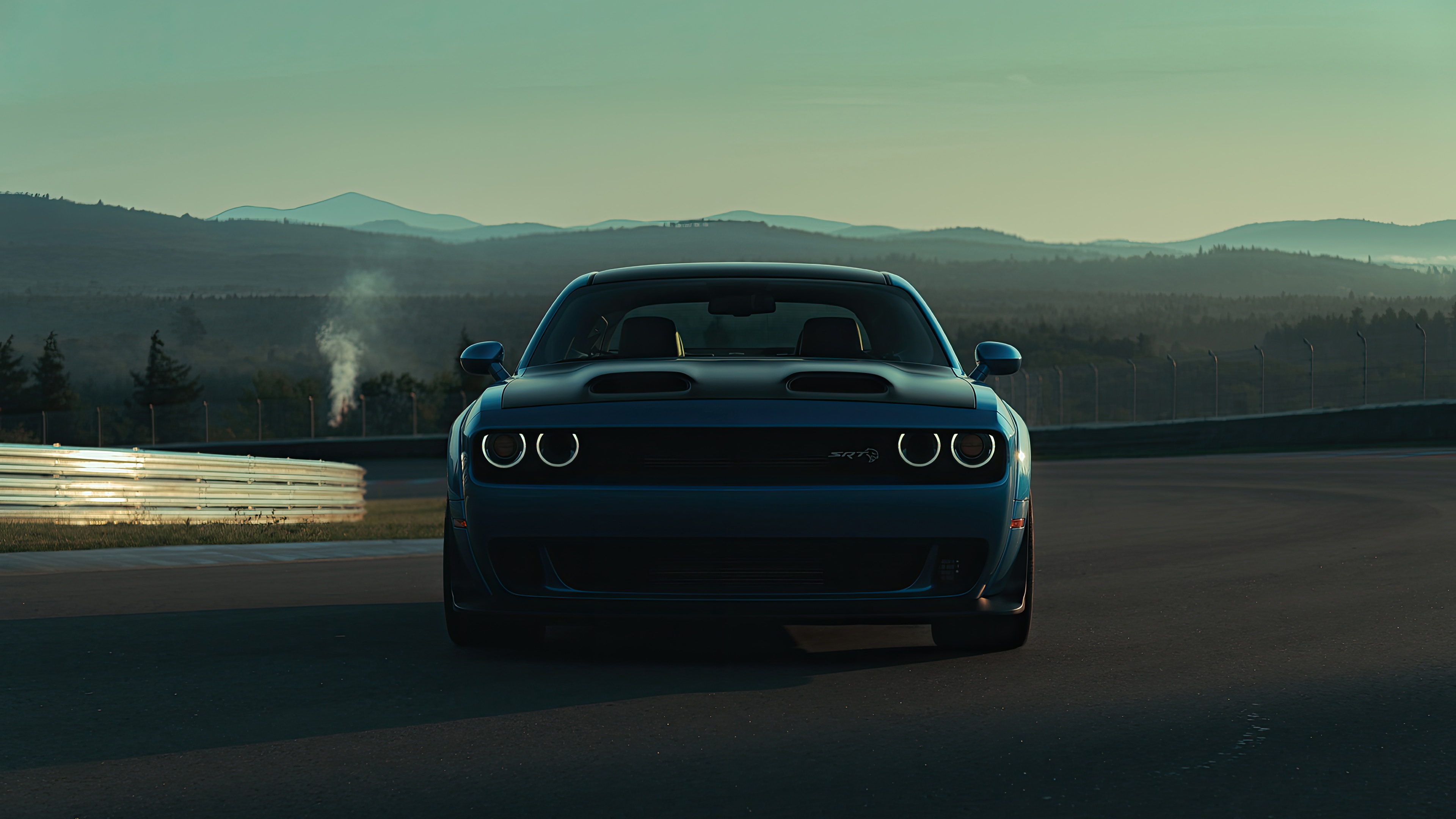 Blue Dodge Challenger SRT Hellcat Redeye on a race track HD Wallpaper