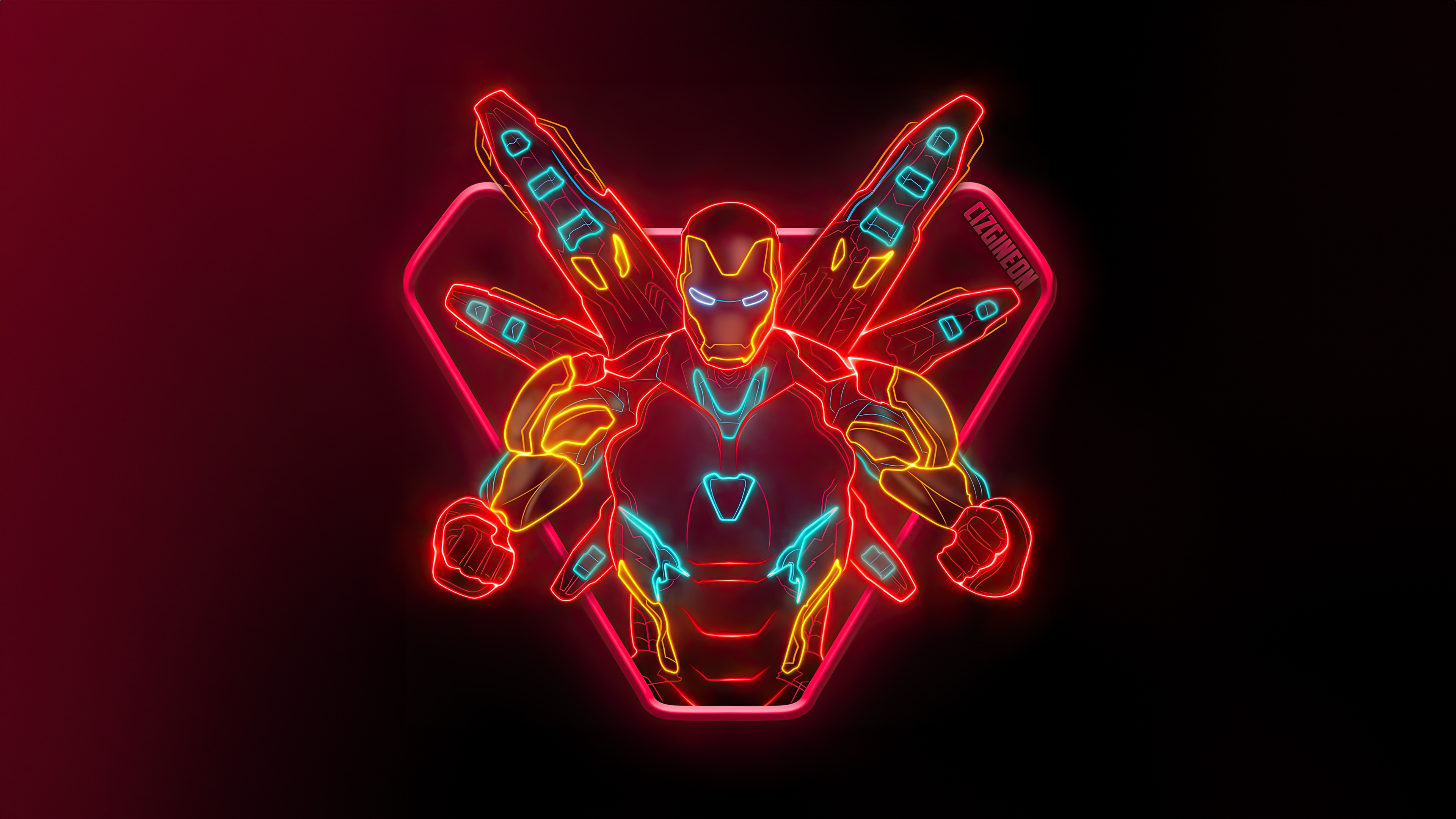 Iron Man Neon Art with Wings HD Wallpaper