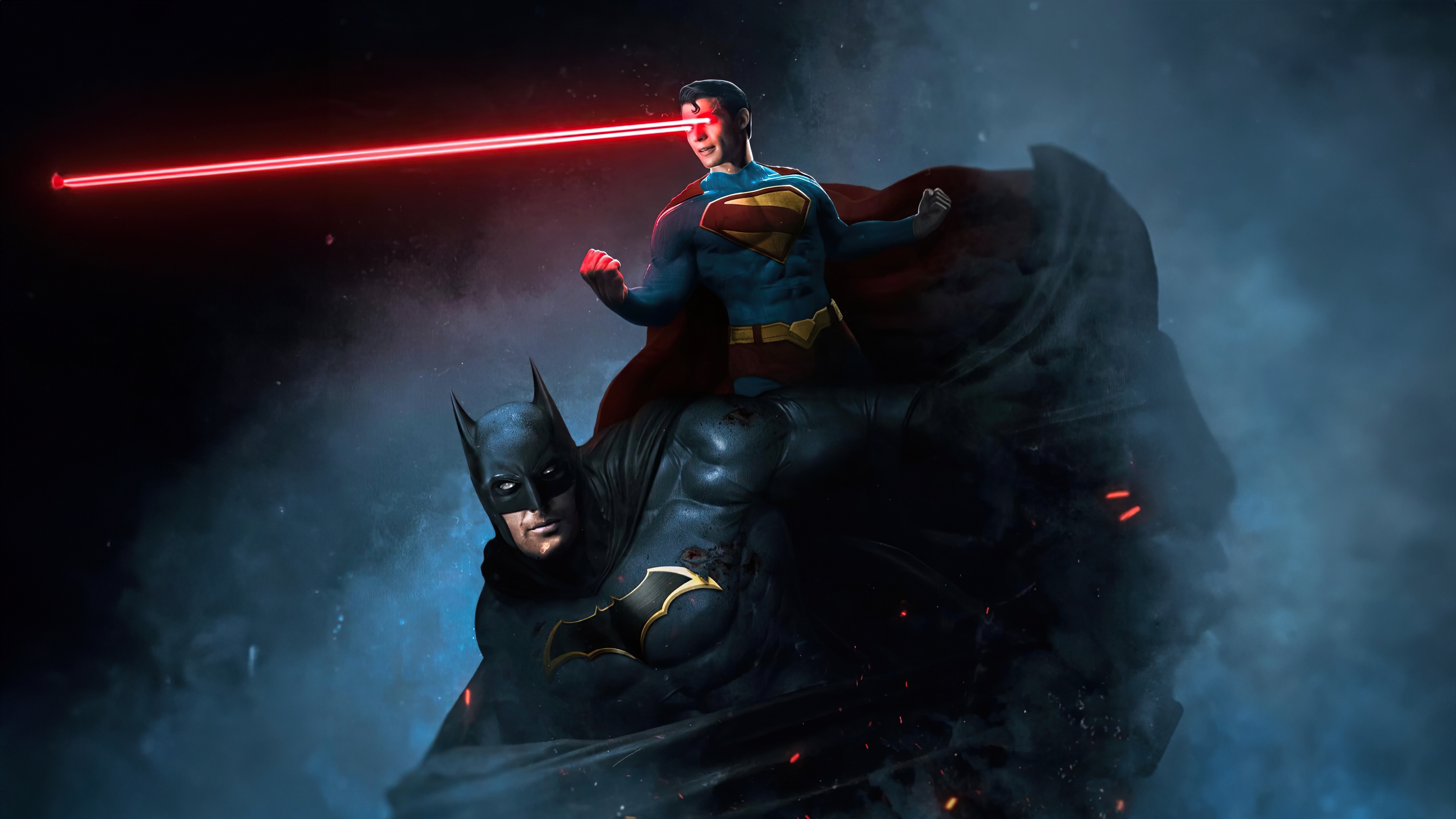 Batman and Superman with heat vision HD Wallpaper